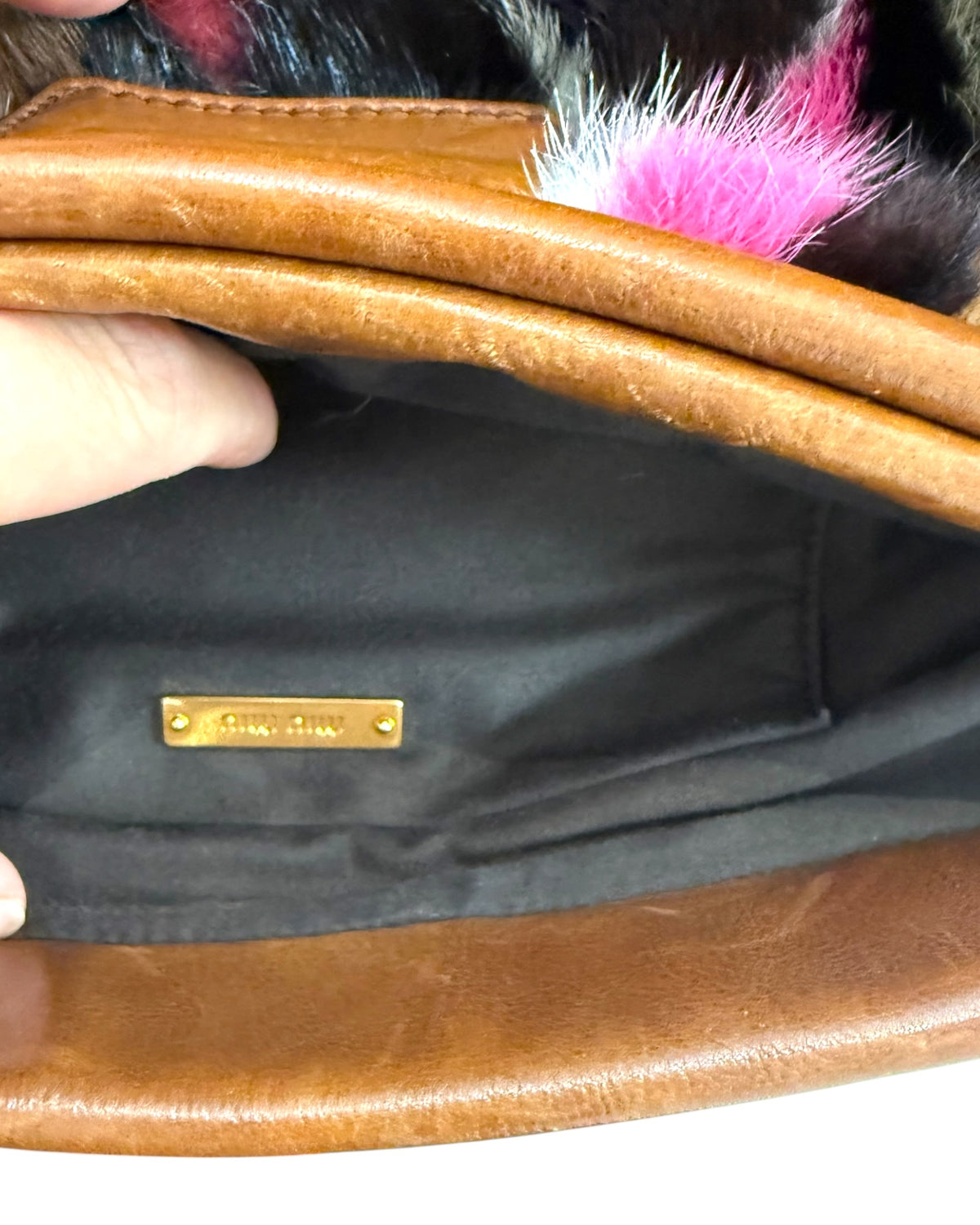 RARE Pre-Loved 2010 Miu Miu Rainbow Mink Clutch