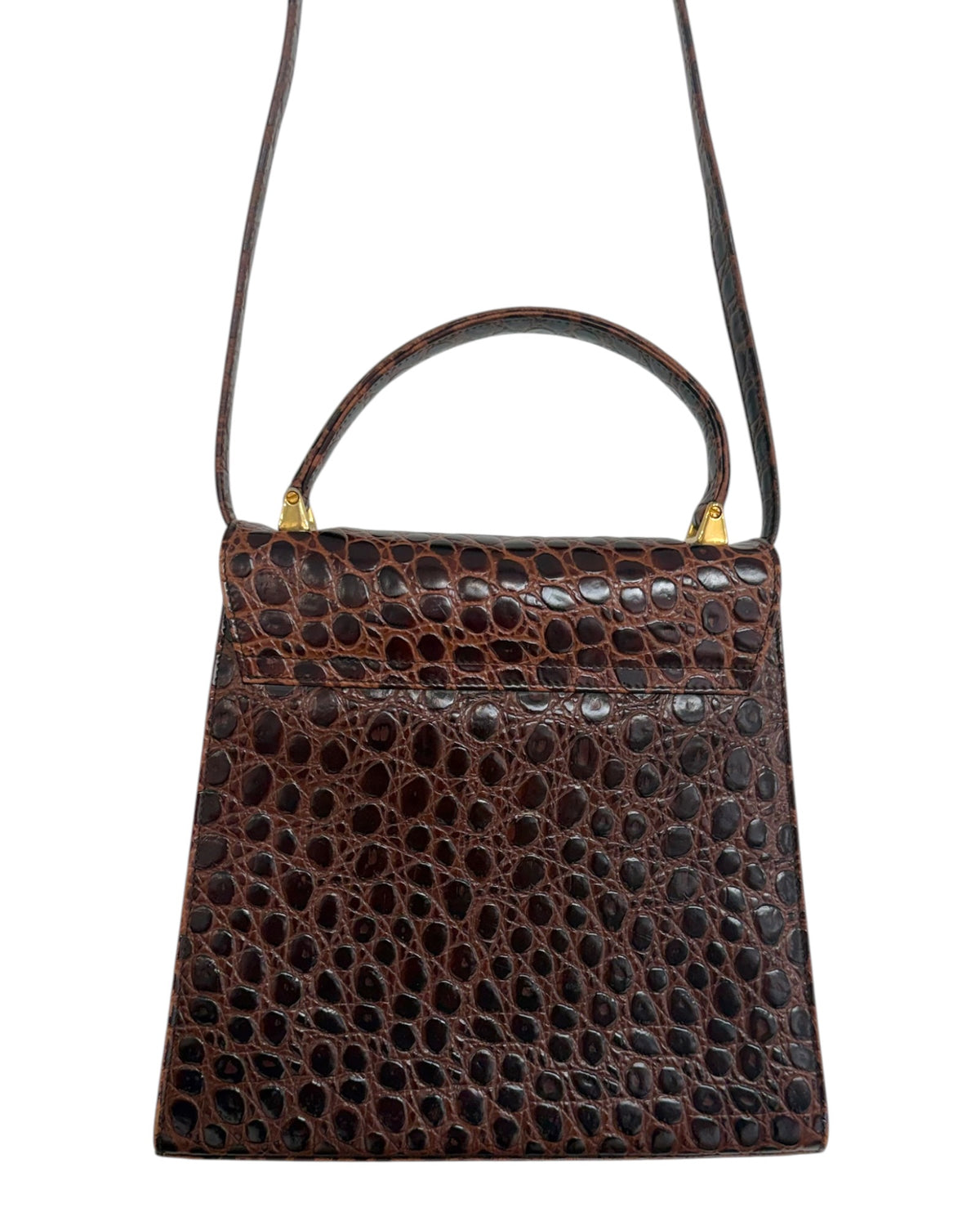 Vintage Salvatore Ferragamo Crocodile Gancini 2-Way Top Handle Brown Bag