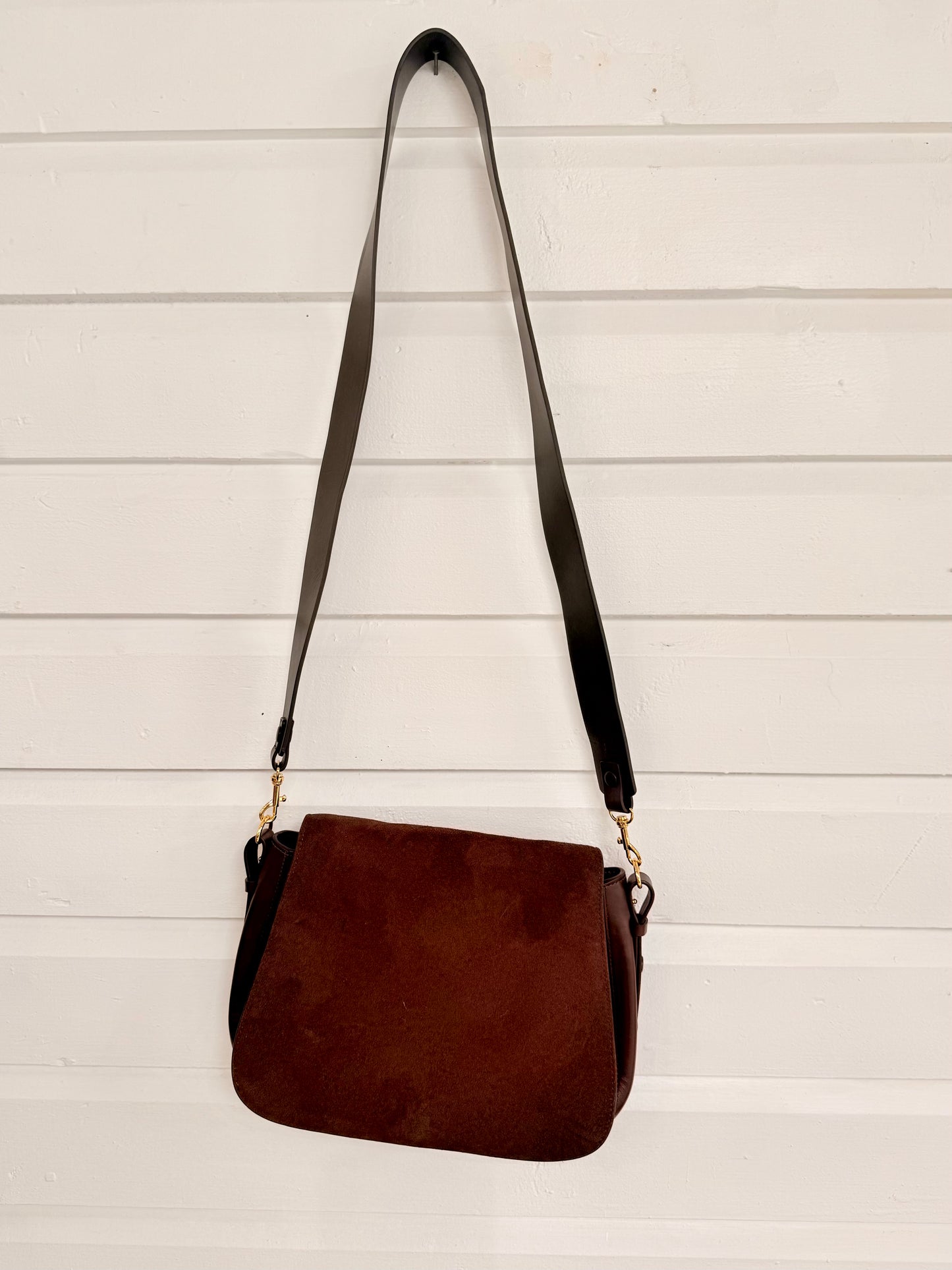 Vintage Halston Heritage Chocolate Brown Suede and Leather Bag