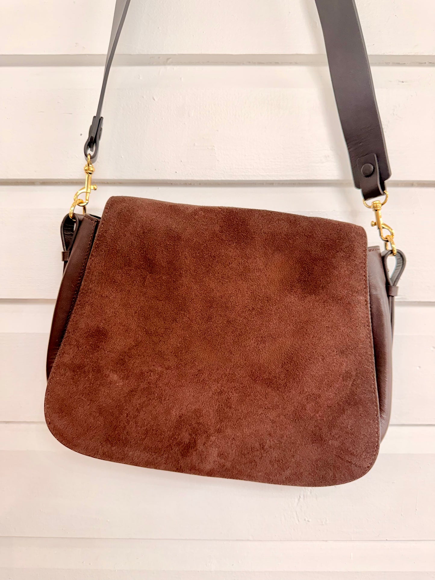 Vintage Halston Heritage Chocolate Brown Suede and Leather Bag