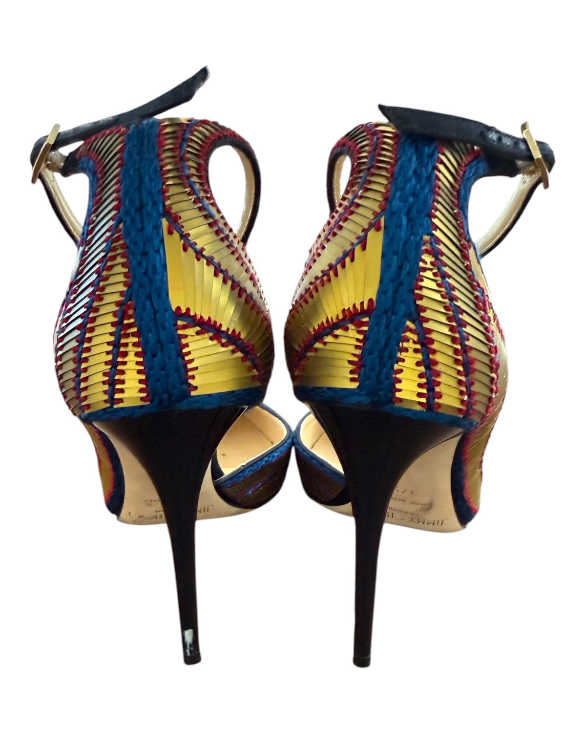 Pre-Loved Jimmy Choo Lucy 100 Gold and Navy Heels