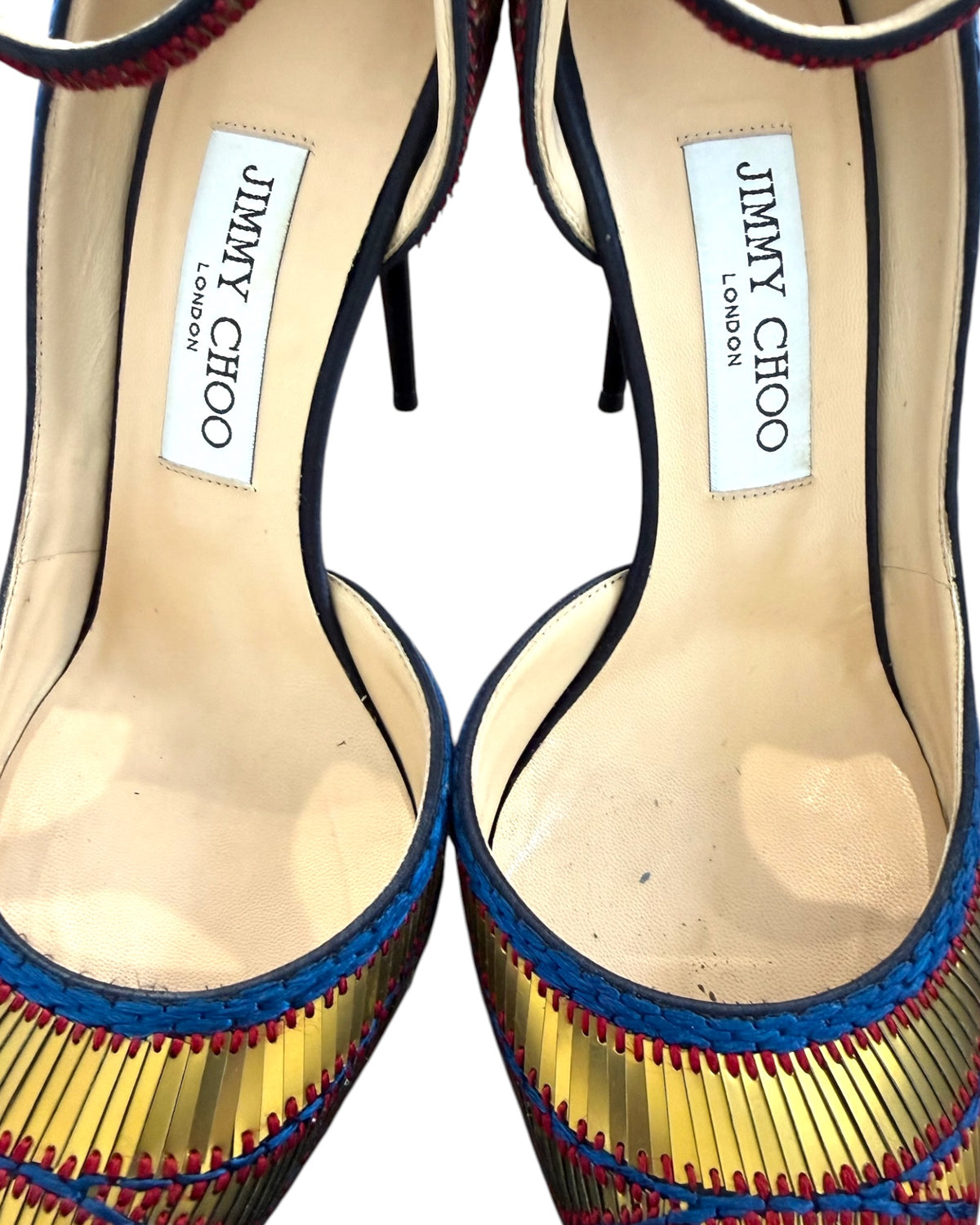 Pre-Loved Jimmy Choo Lucy 100 Gold and Navy Heels