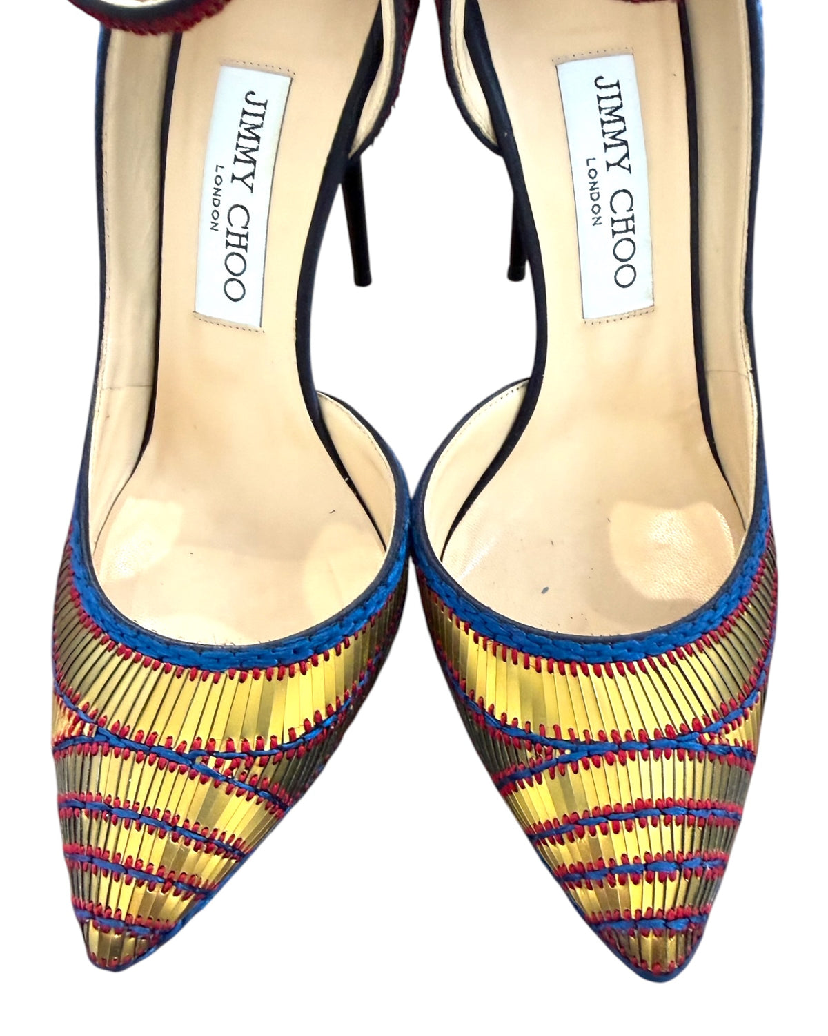 Pre-Loved Jimmy Choo Lucy 100 Gold and Navy Heels