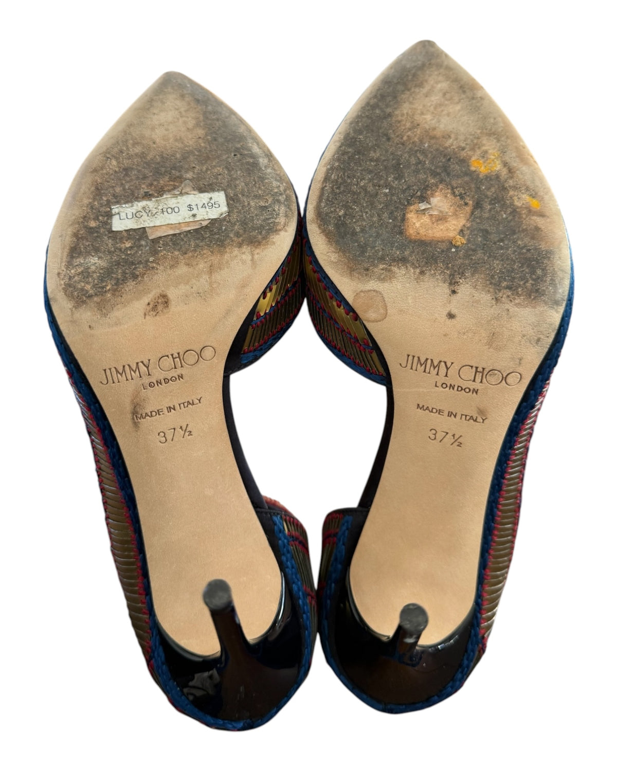 Pre-Loved Jimmy Choo Lucy 100 Gold and Navy Heels