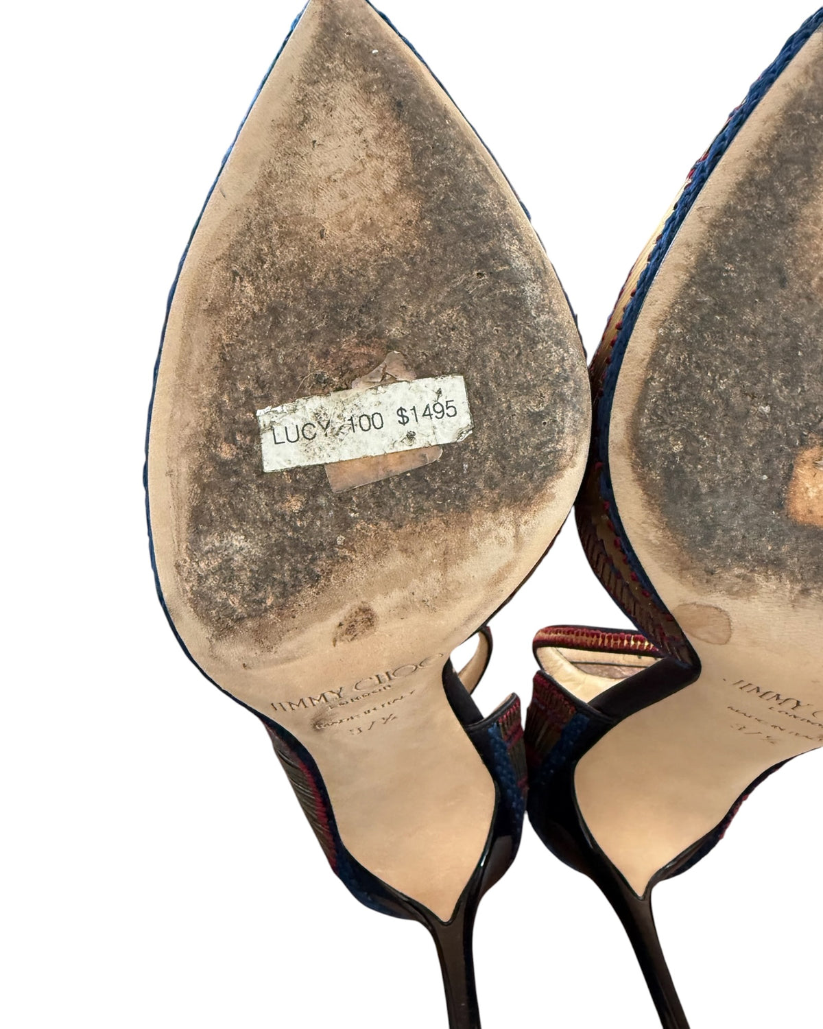 Pre-Loved Jimmy Choo Lucy 100 Gold and Navy Heels