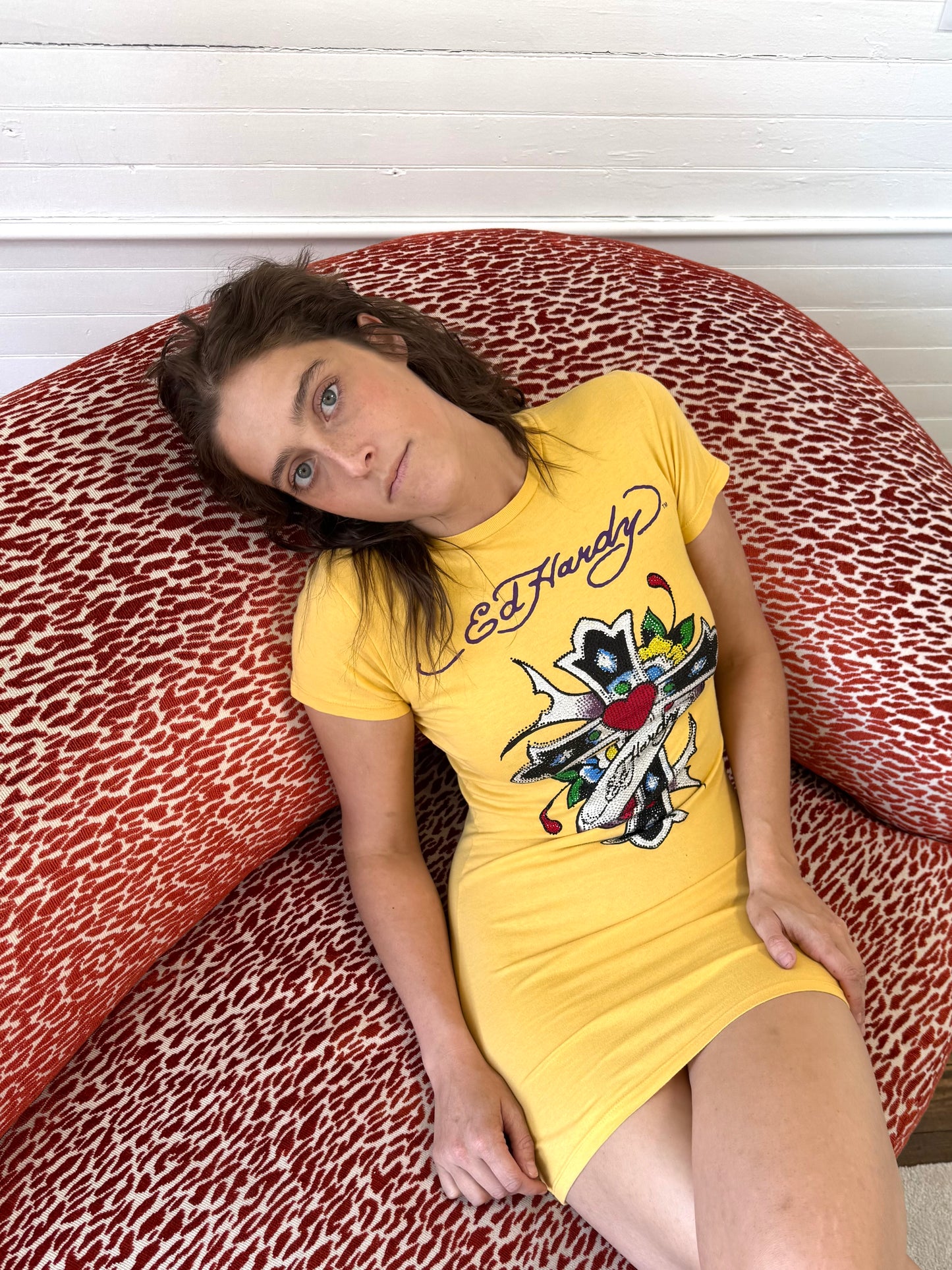 Vintage Ed Hardy Yellow Sequin T-Shirt Dress