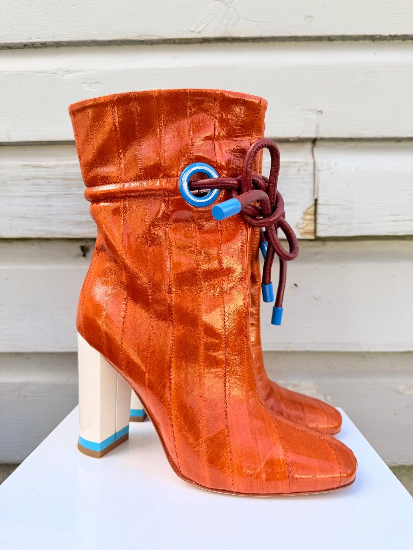 Vintage Malone Souliers Brown and Blue Mod Boots