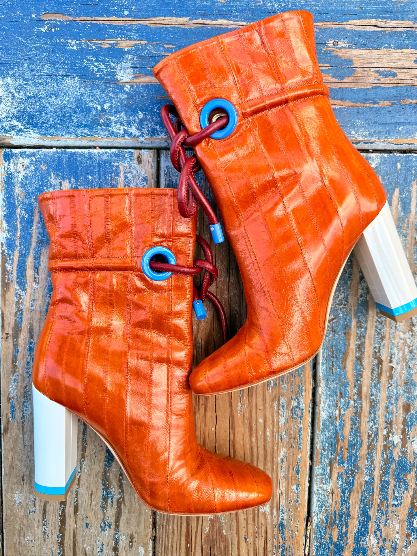 Vintage Malone Souliers Brown and Blue Mod Boots