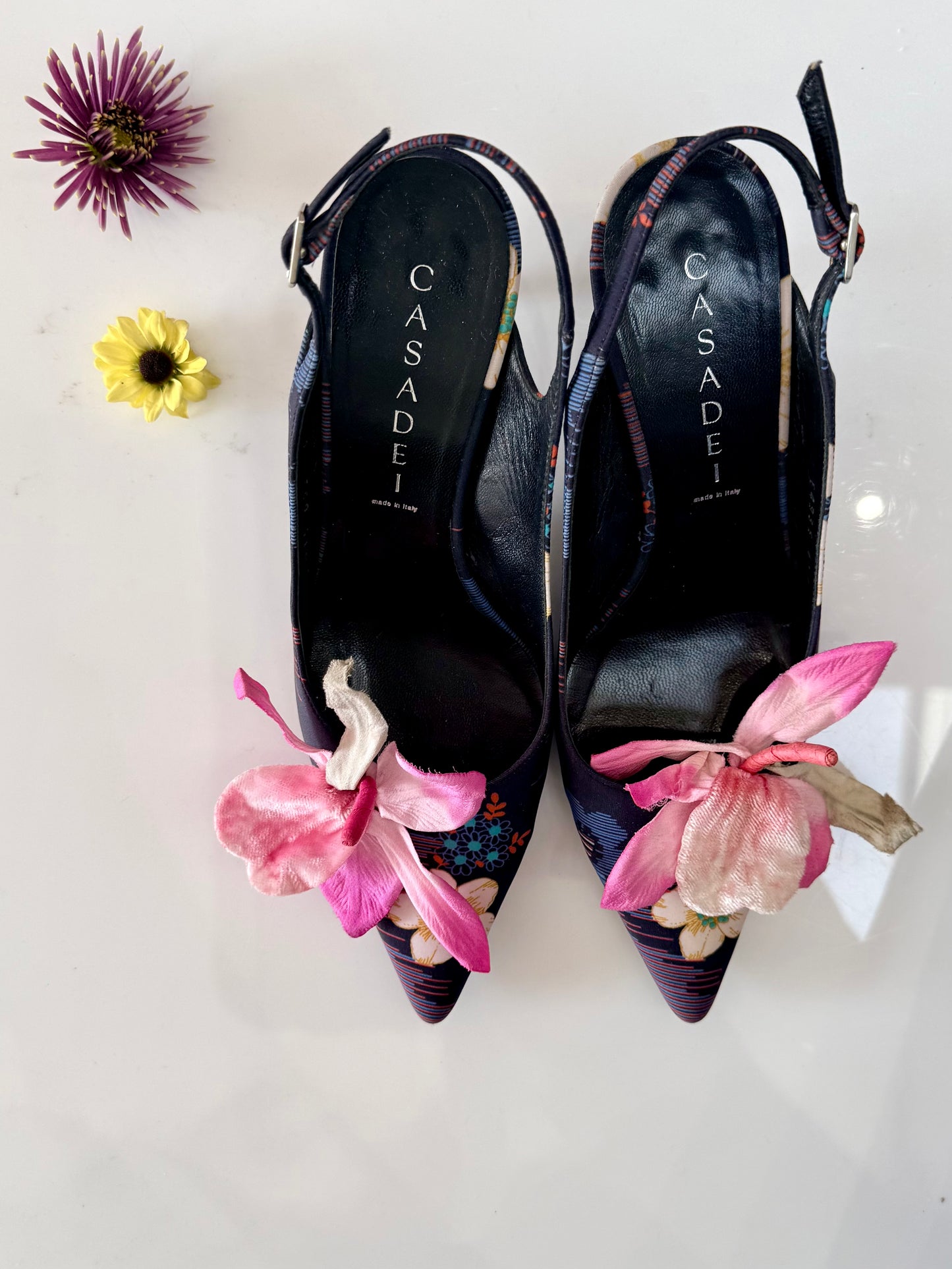 Vintage Casadei Floral Slingback Heels