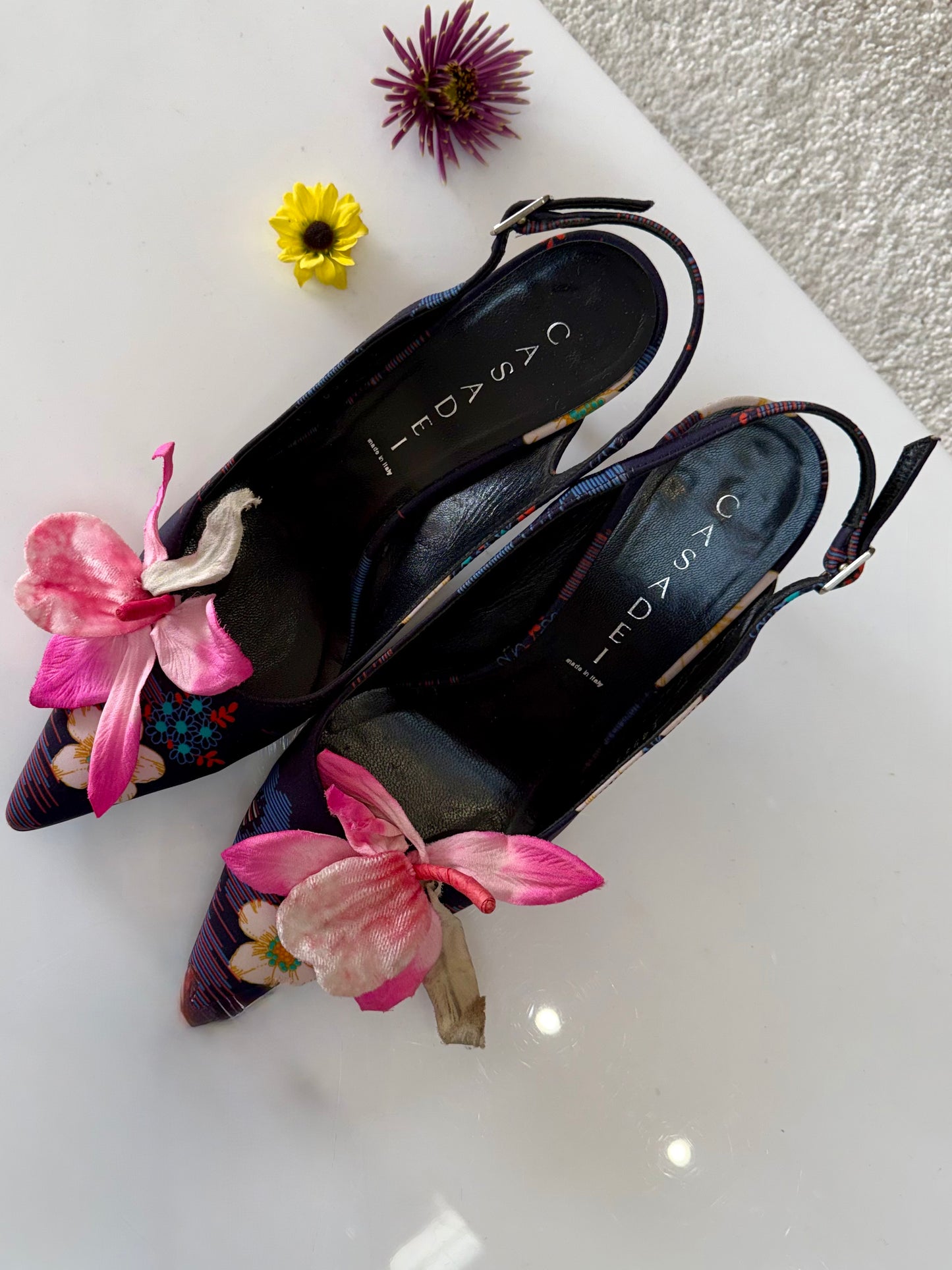 Vintage Casadei Floral Slingback Heels