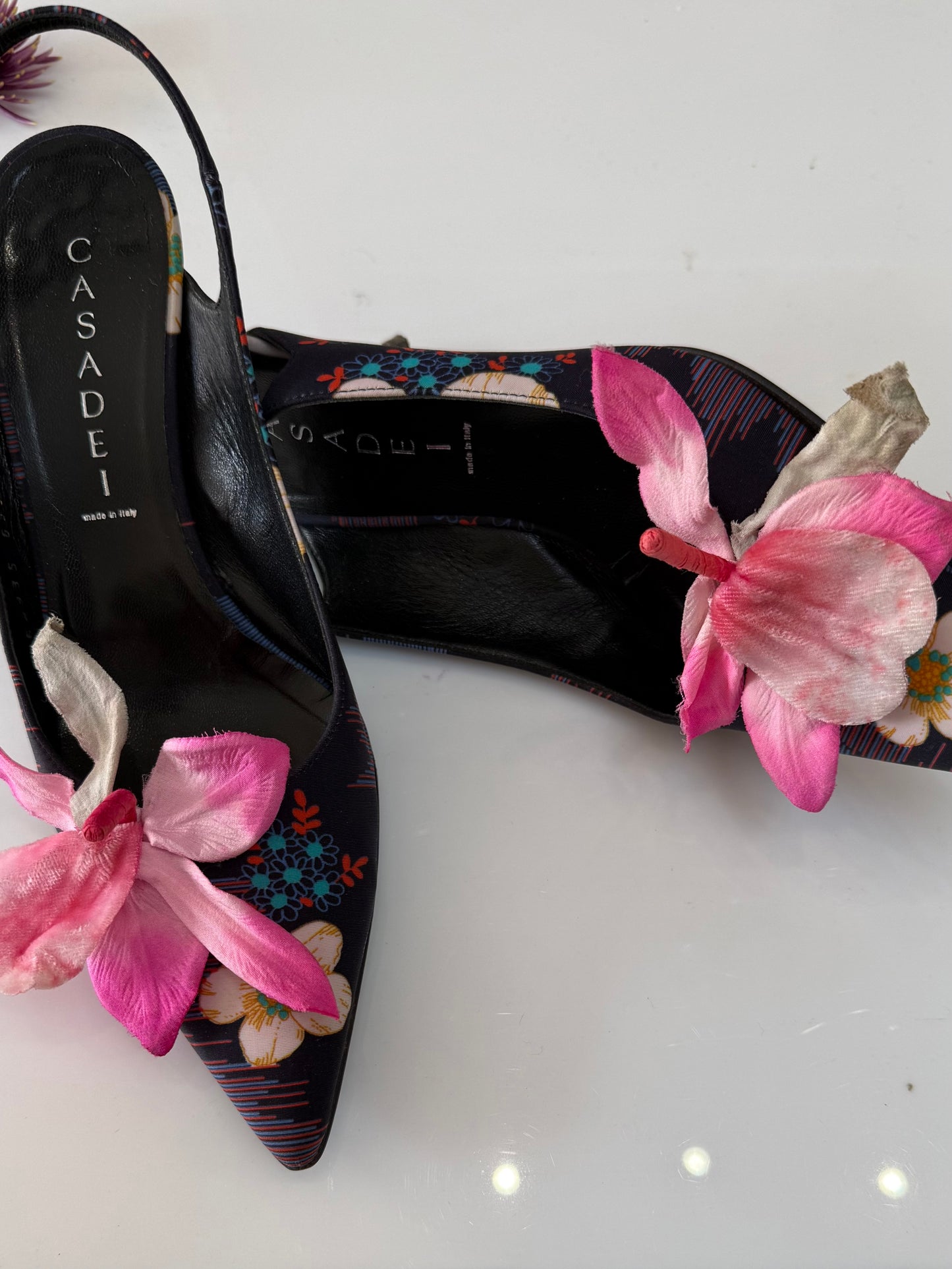 Vintage Casadei Floral Slingback Heels
