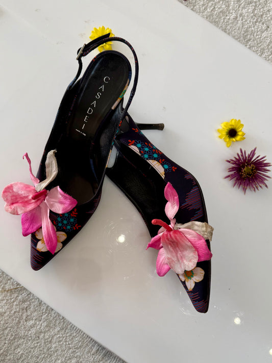 Vintage Casadei Floral Slingback Heels