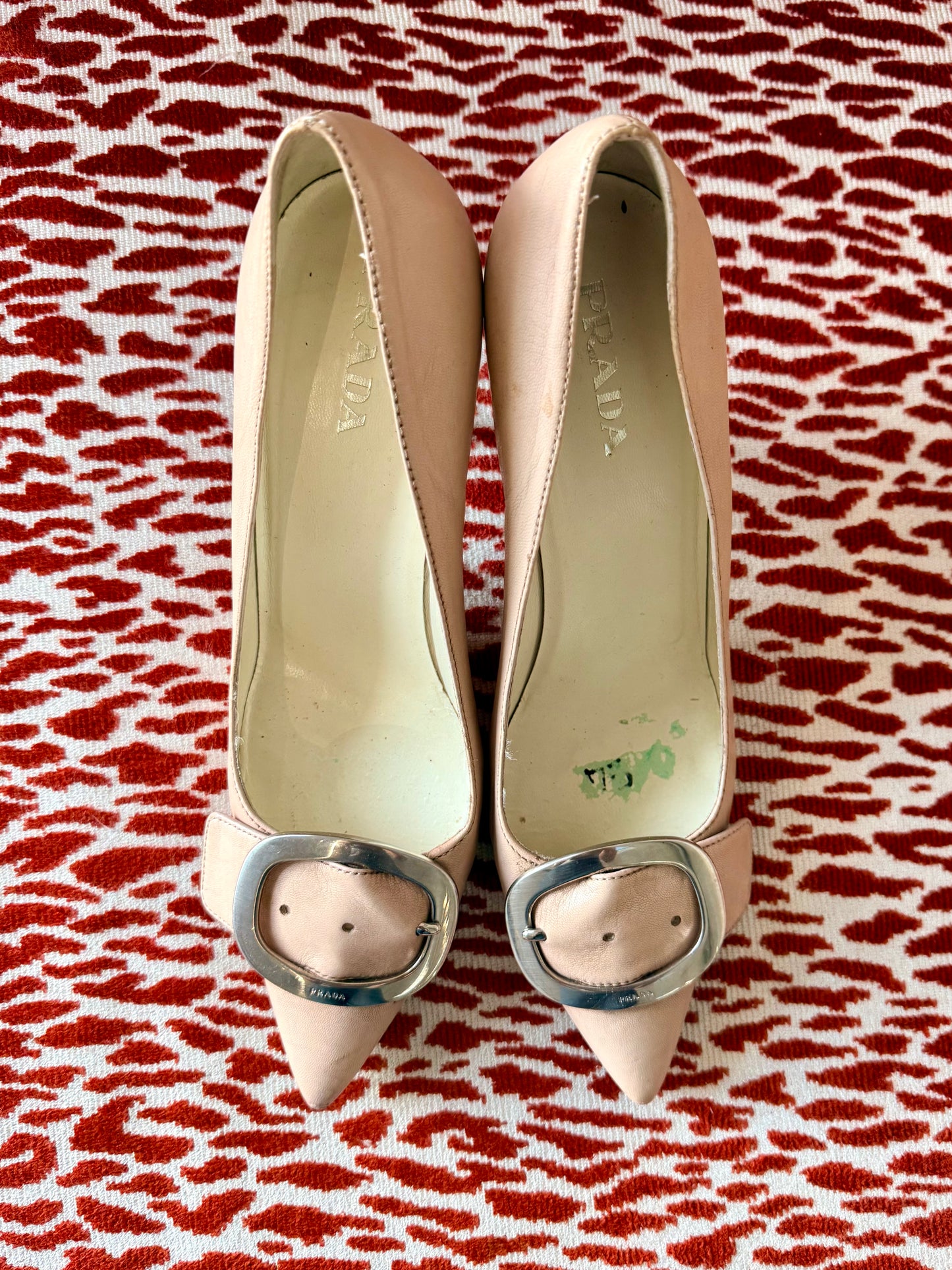 Vintage Prada Blush Pink Pumps with Logo Buckle