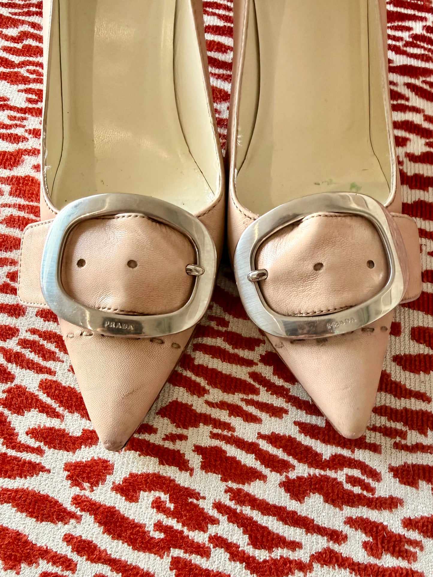 Vintage Prada Blush Pink Pumps with Logo Buckle