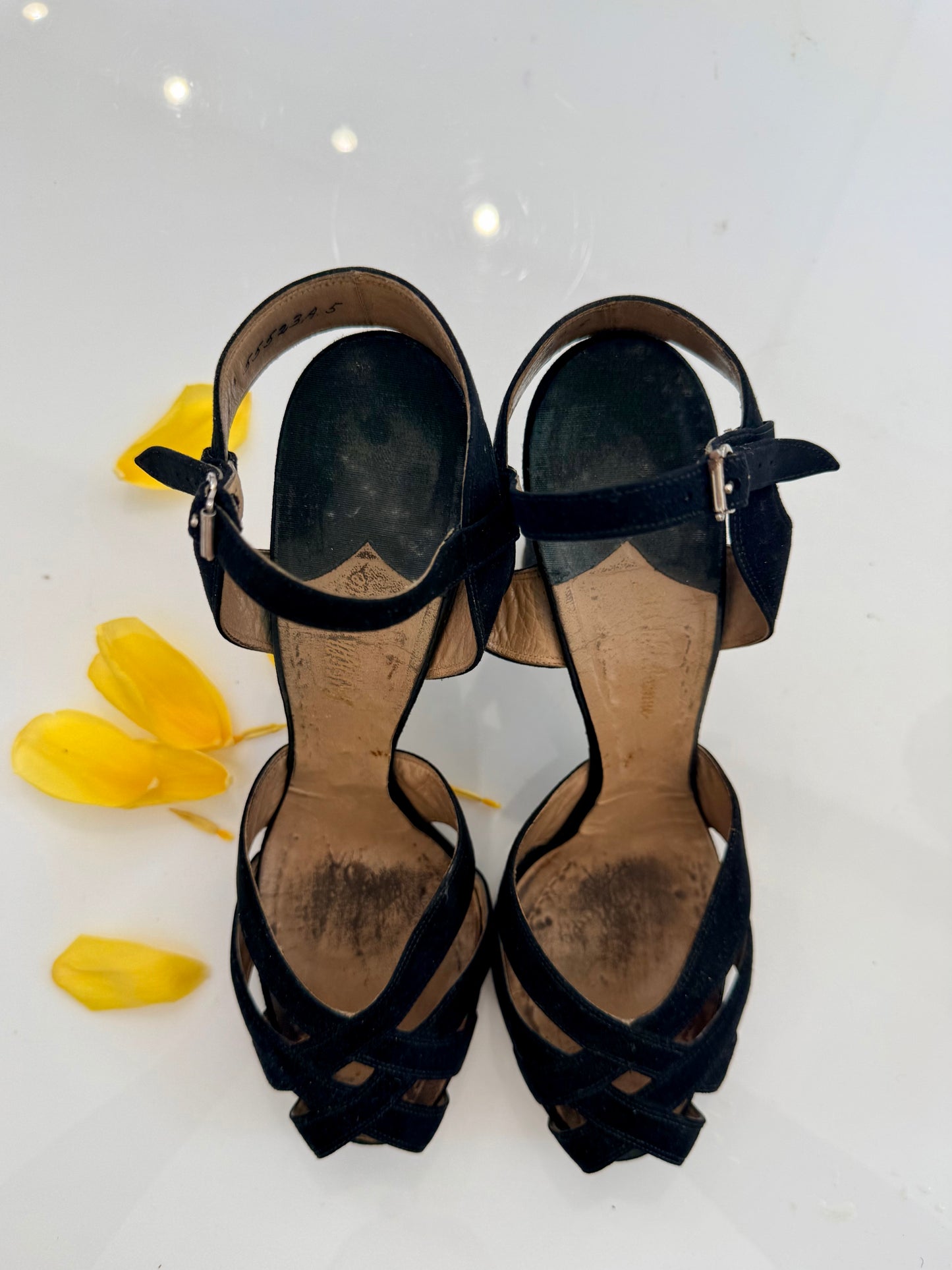 Vintage Black Suede Platform Heels