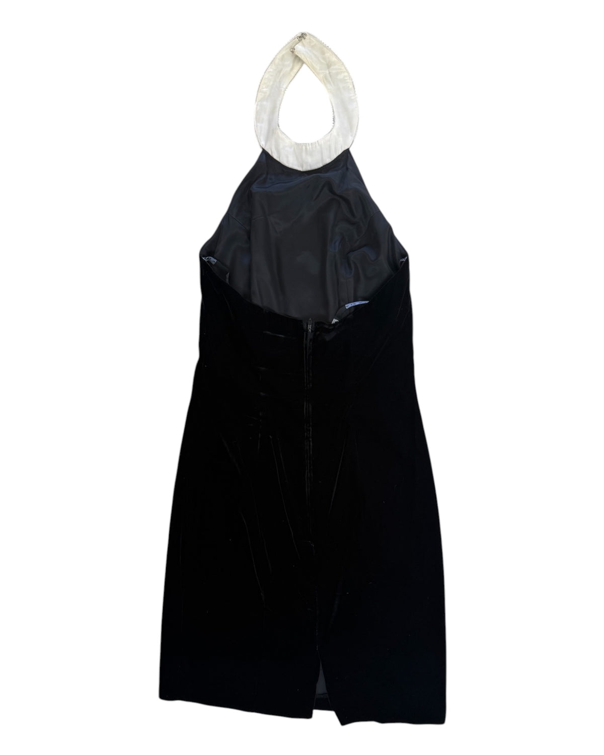 Vintage Black Velvet Mini Dress with Pearl Collar