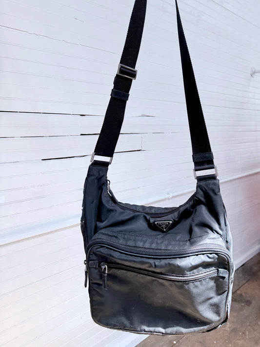Vintage Prada Black Nylon Crossbody Bag