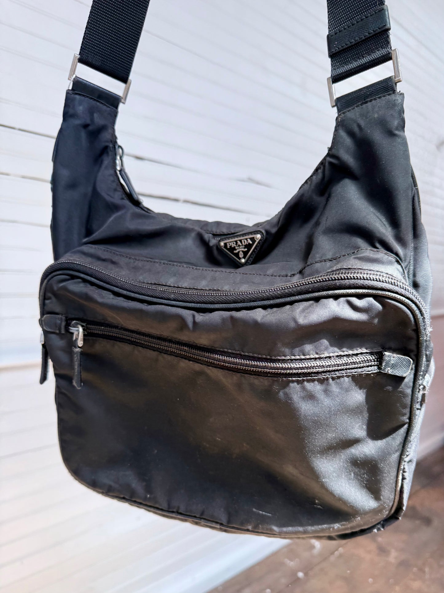 Vintage Prada Black Nylon Crossbody Bag