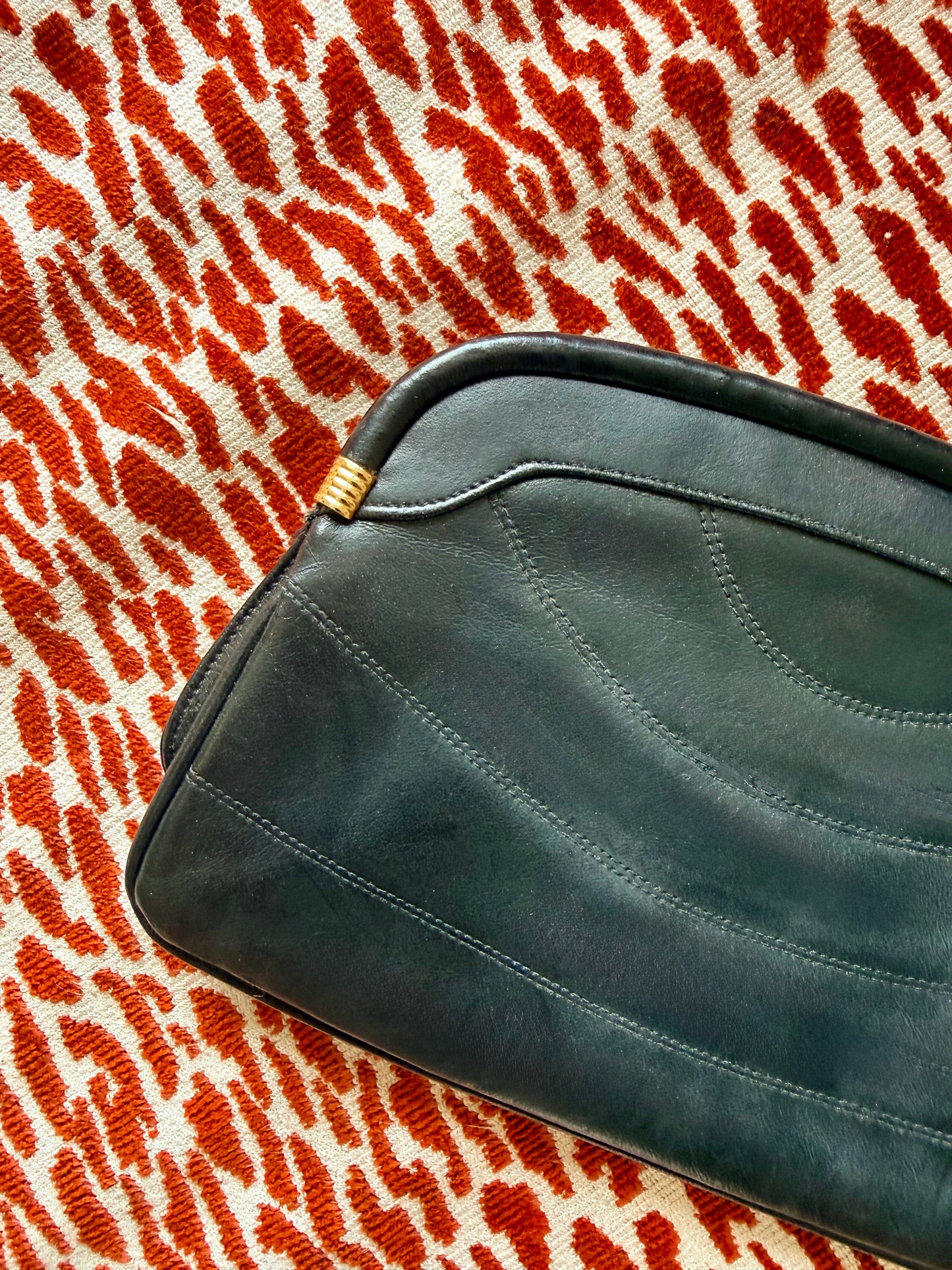 Vintage Black Leather Clutch with Mirror Attachment
