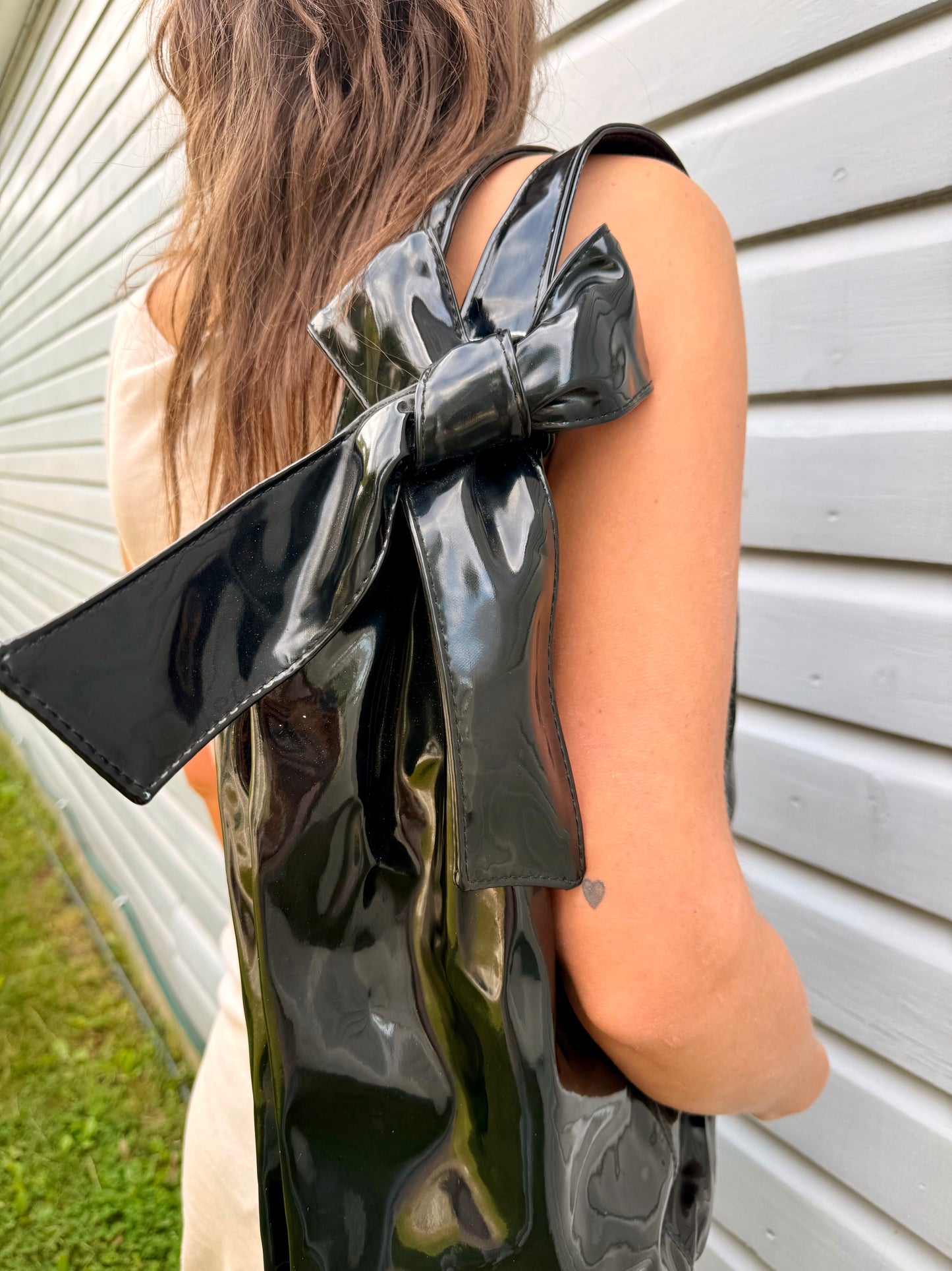 Vintage Black Patent Leather Hobo Bag