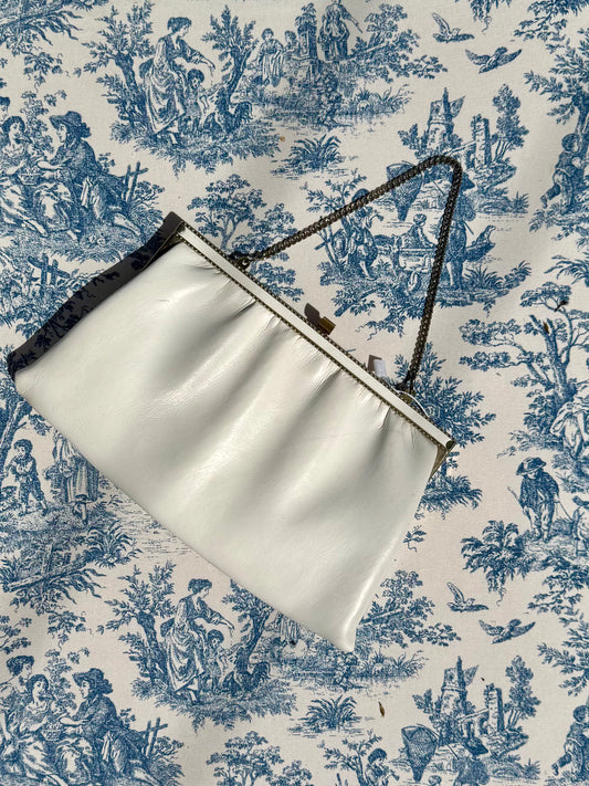 Vintage White and Gold Clasp Bag