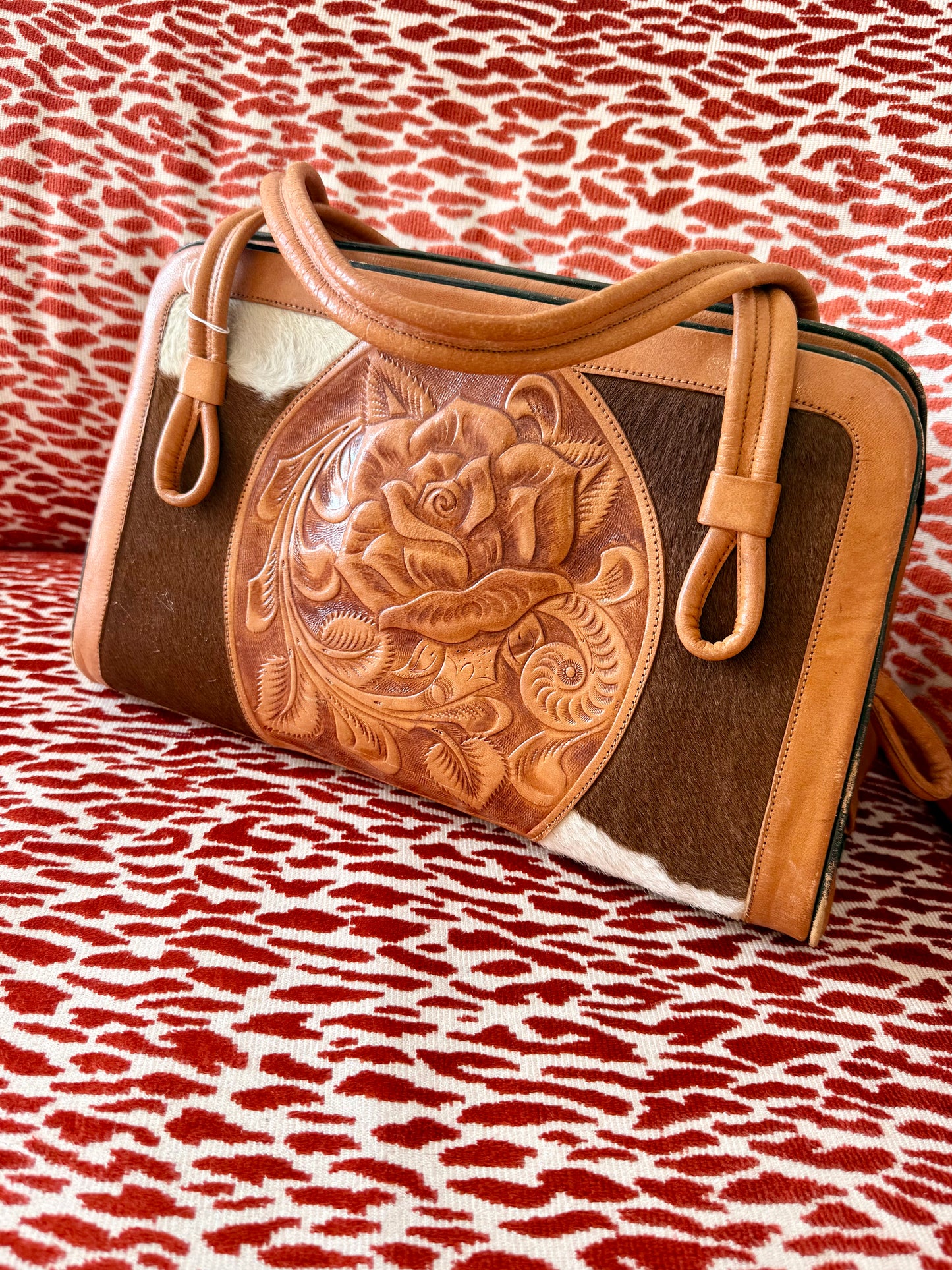 Vintage Hand Tooled Aztec Calfskin Bag