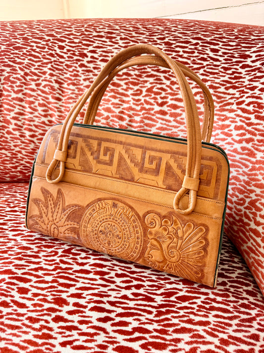 Vintage Hand Tooled Aztec Calfskin Bag