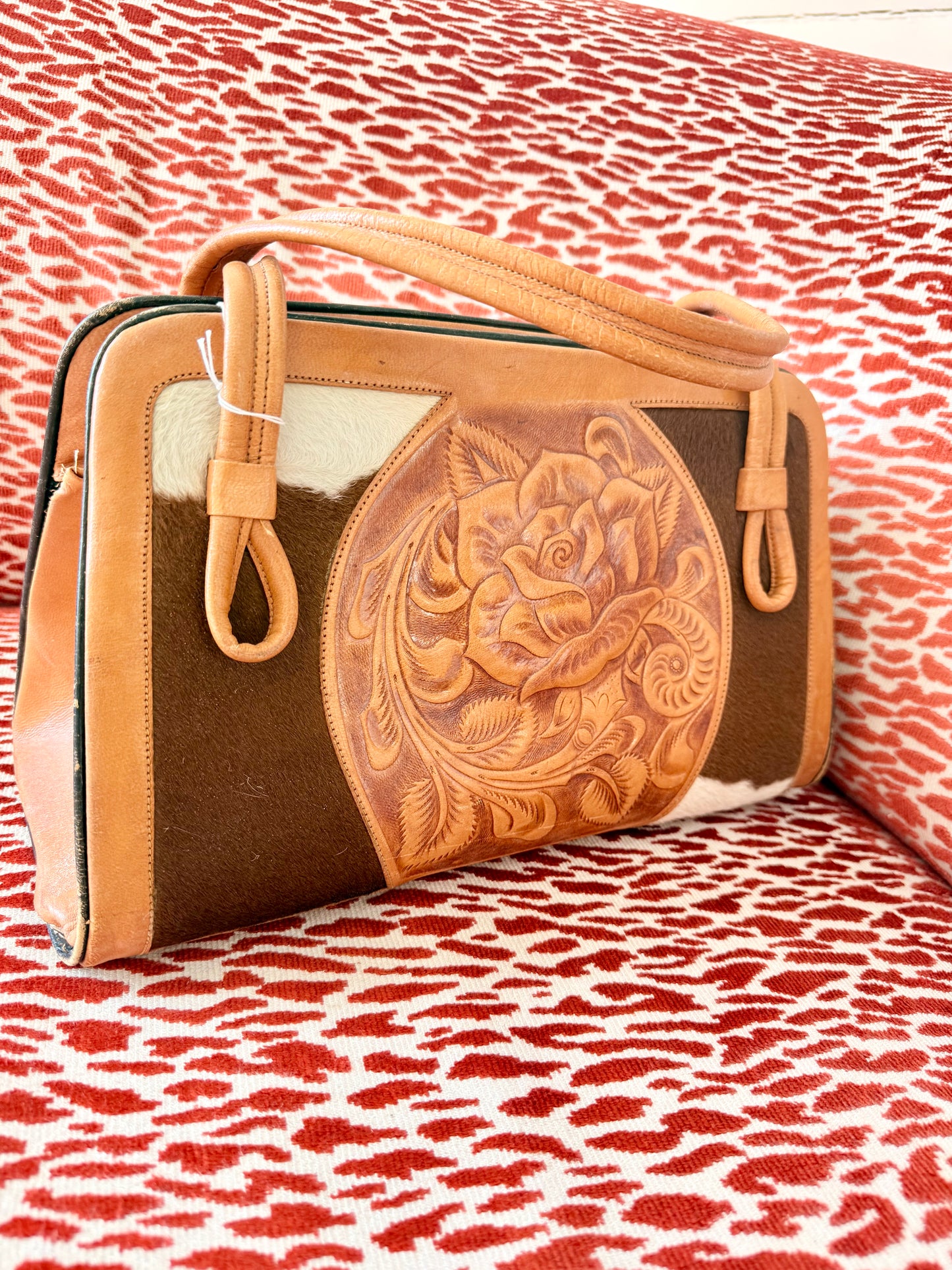 Vintage Hand Tooled Aztec Calfskin Bag