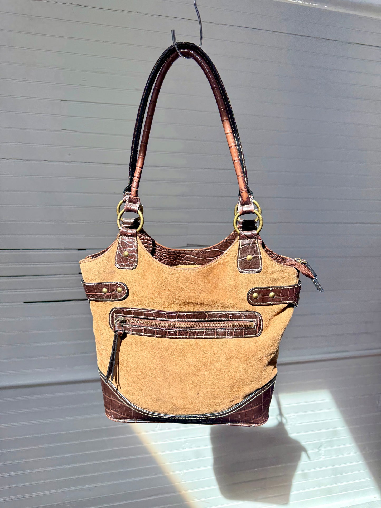 Vintage Brown and Tan Suede Shoulder Bag