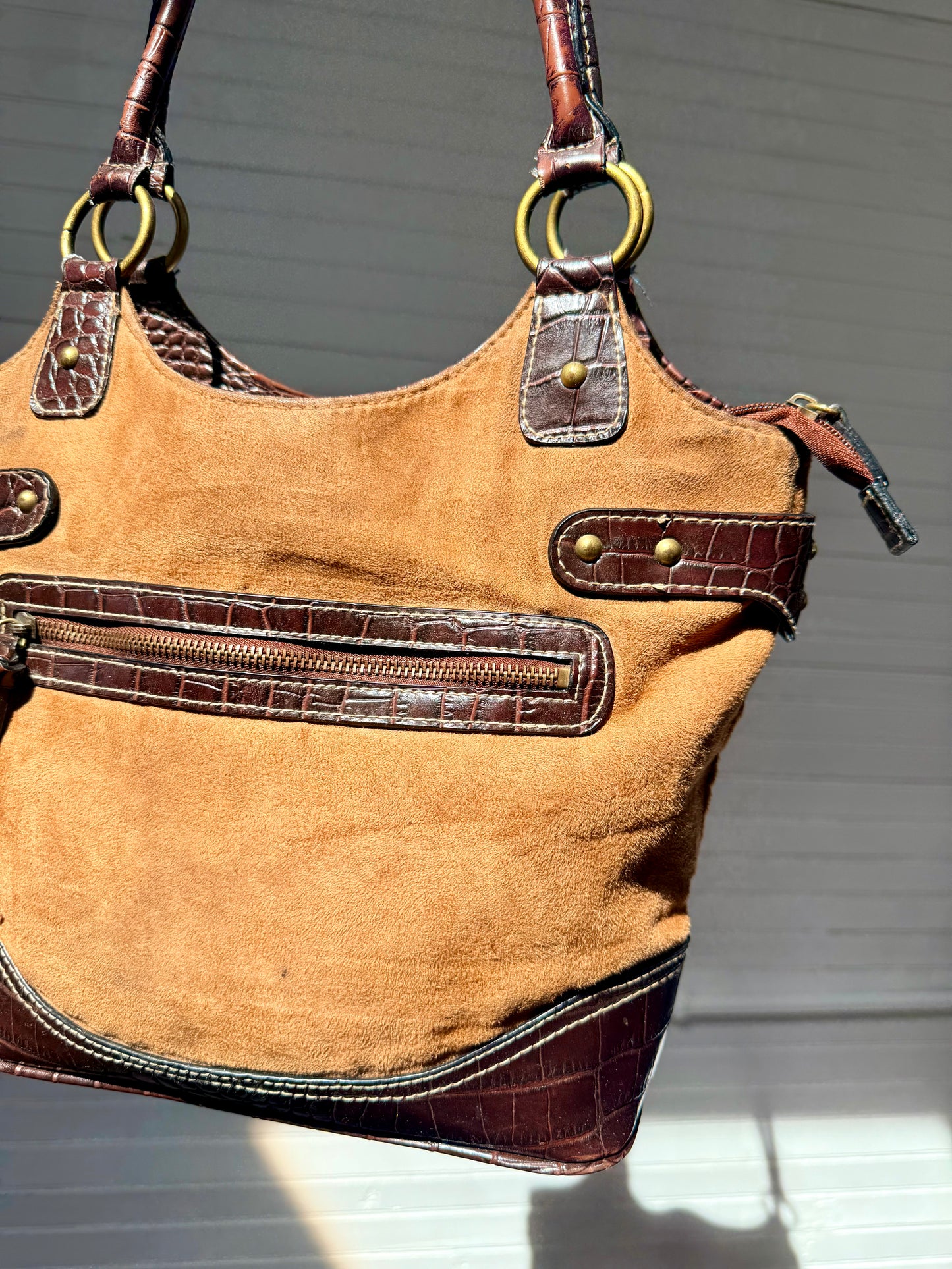Vintage Brown and Tan Suede Shoulder Bag