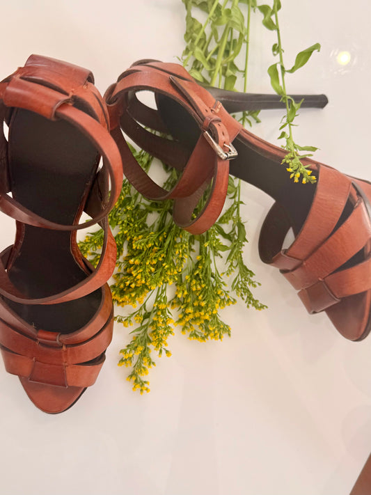 Vintage Ralph Lauren Purple Label Brown Leather Jenica Sandals