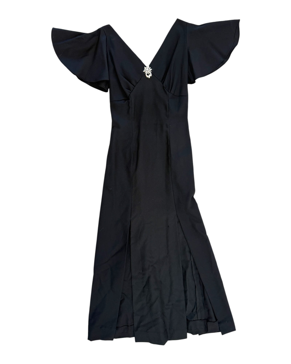 Vintage Black Evening Dress with Silver Brooch