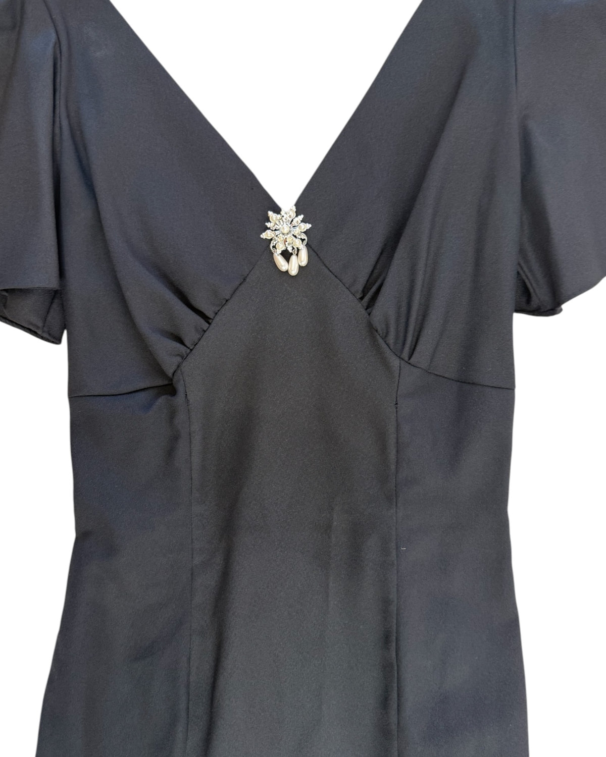 Vintage Black Evening Dress with Silver Brooch