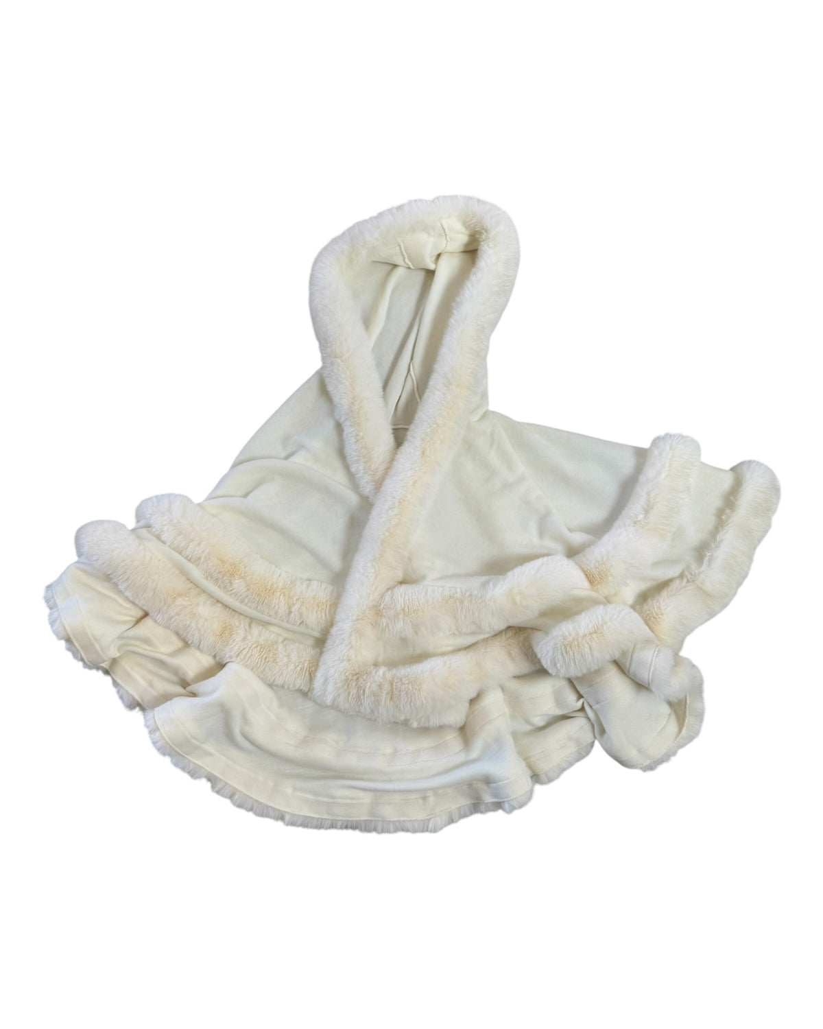 Vintage White Fur Hooded Cape