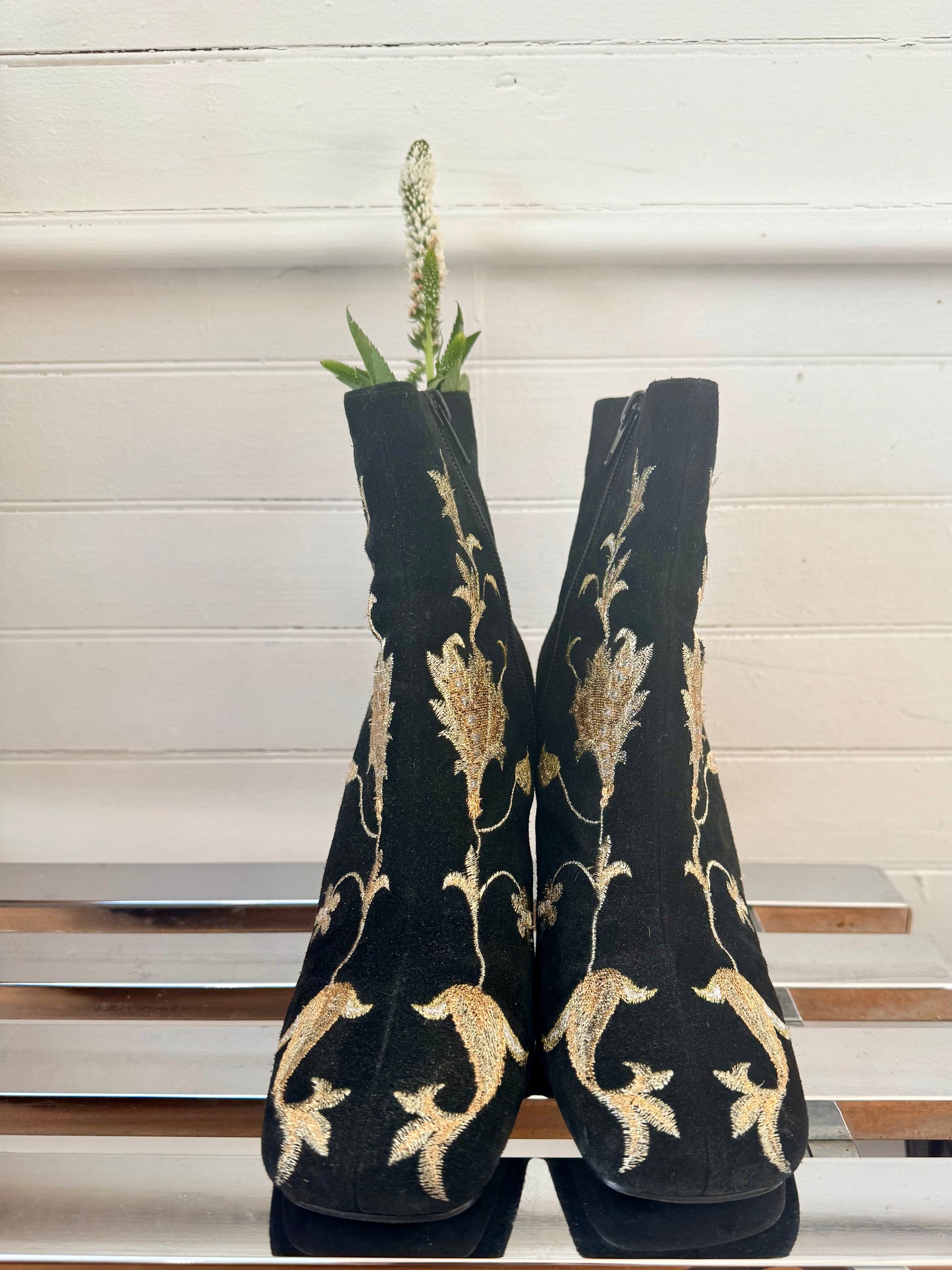 Vintage Embroidered Black Booties