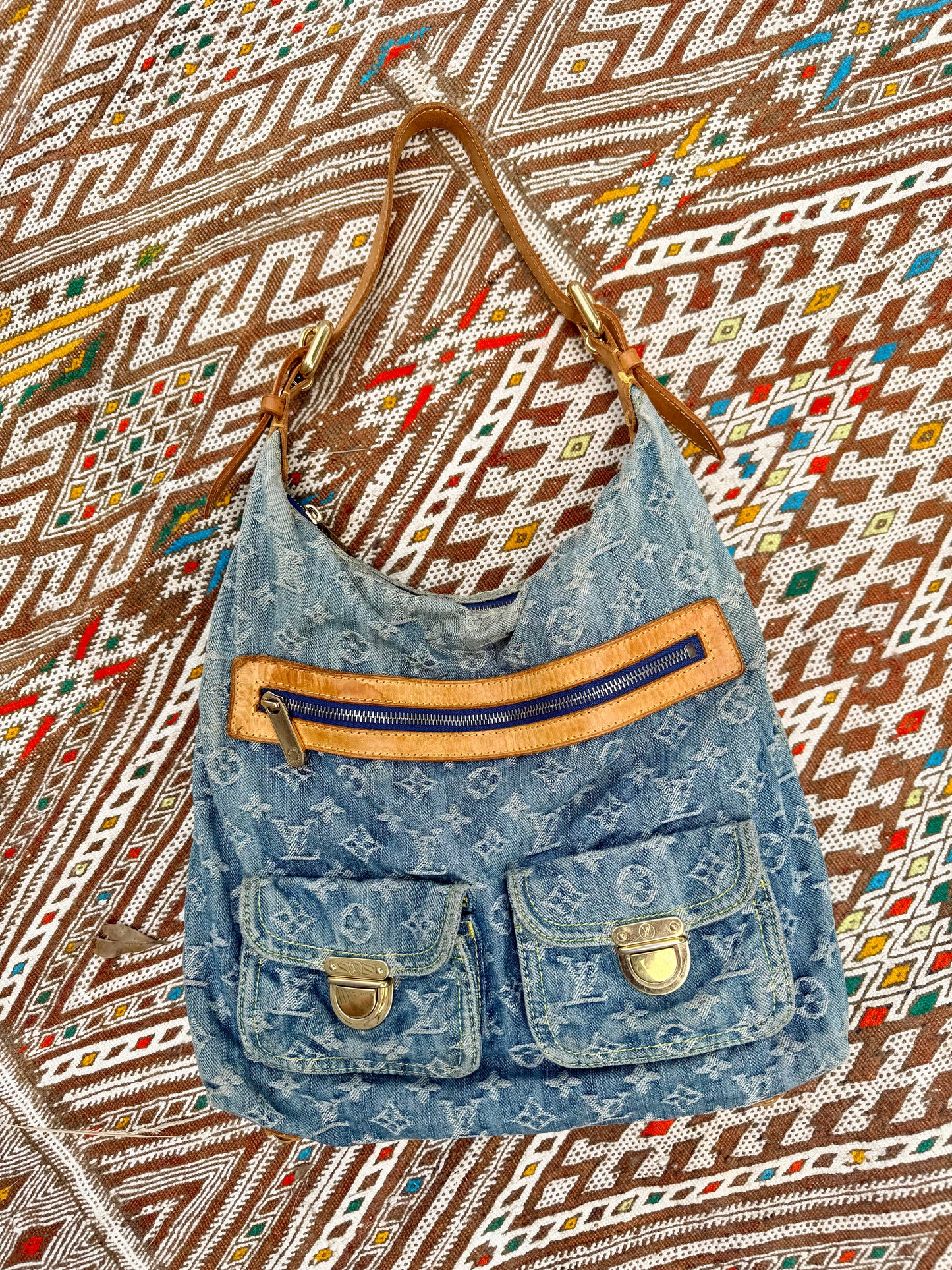 Vintage 2006 Louis Vuitton Blue Denim Monogram Slouchy PM Bag by Marc Jacobs