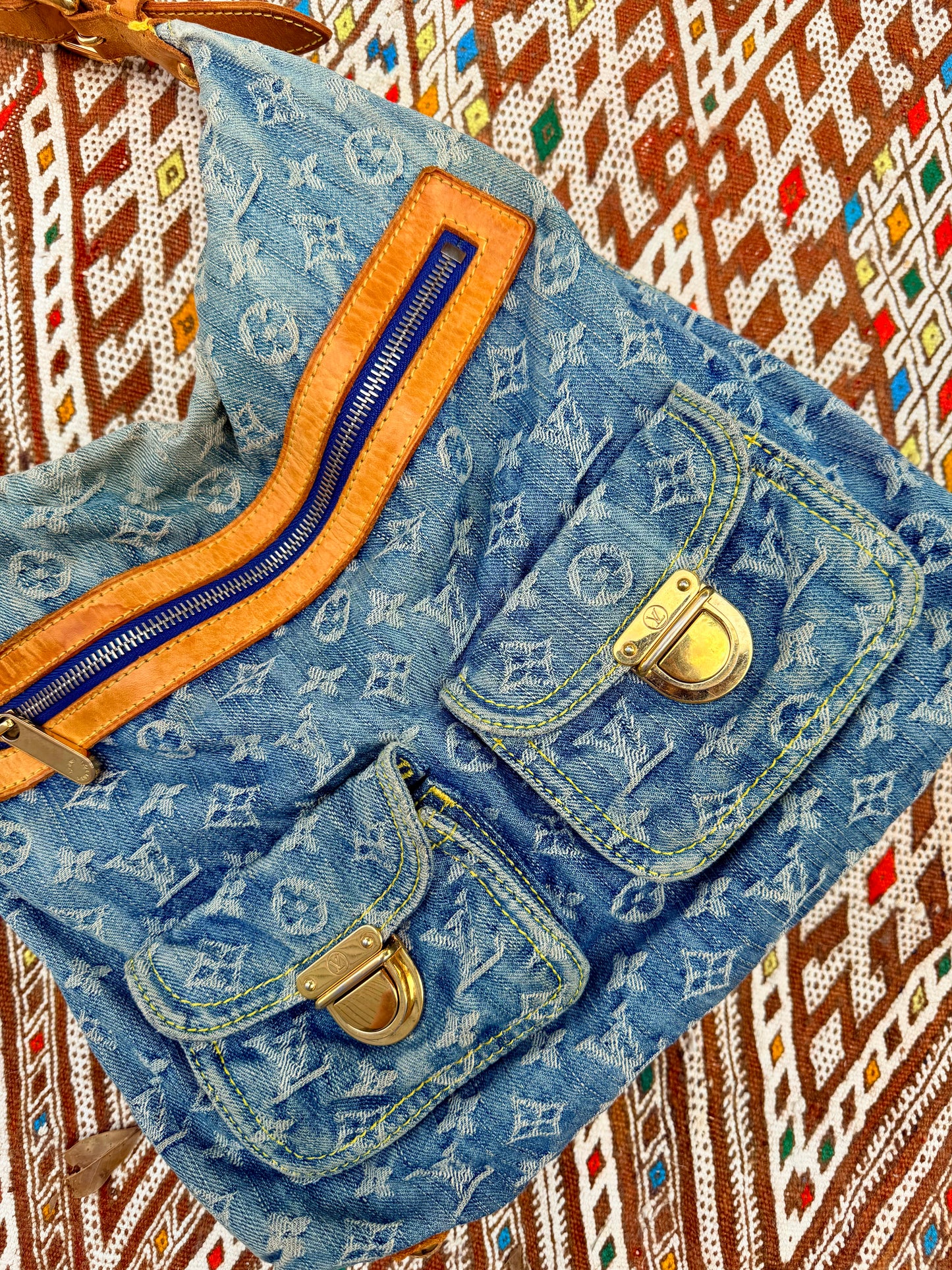 Vintage 2006 Louis Vuitton Blue Denim Monogram Slouchy PM Bag by Marc Jacobs