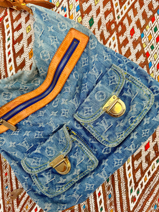 Vintage 2006 Louis Vuitton Blue Denim Monogram Slouchy PM Bag by Marc Jacobs