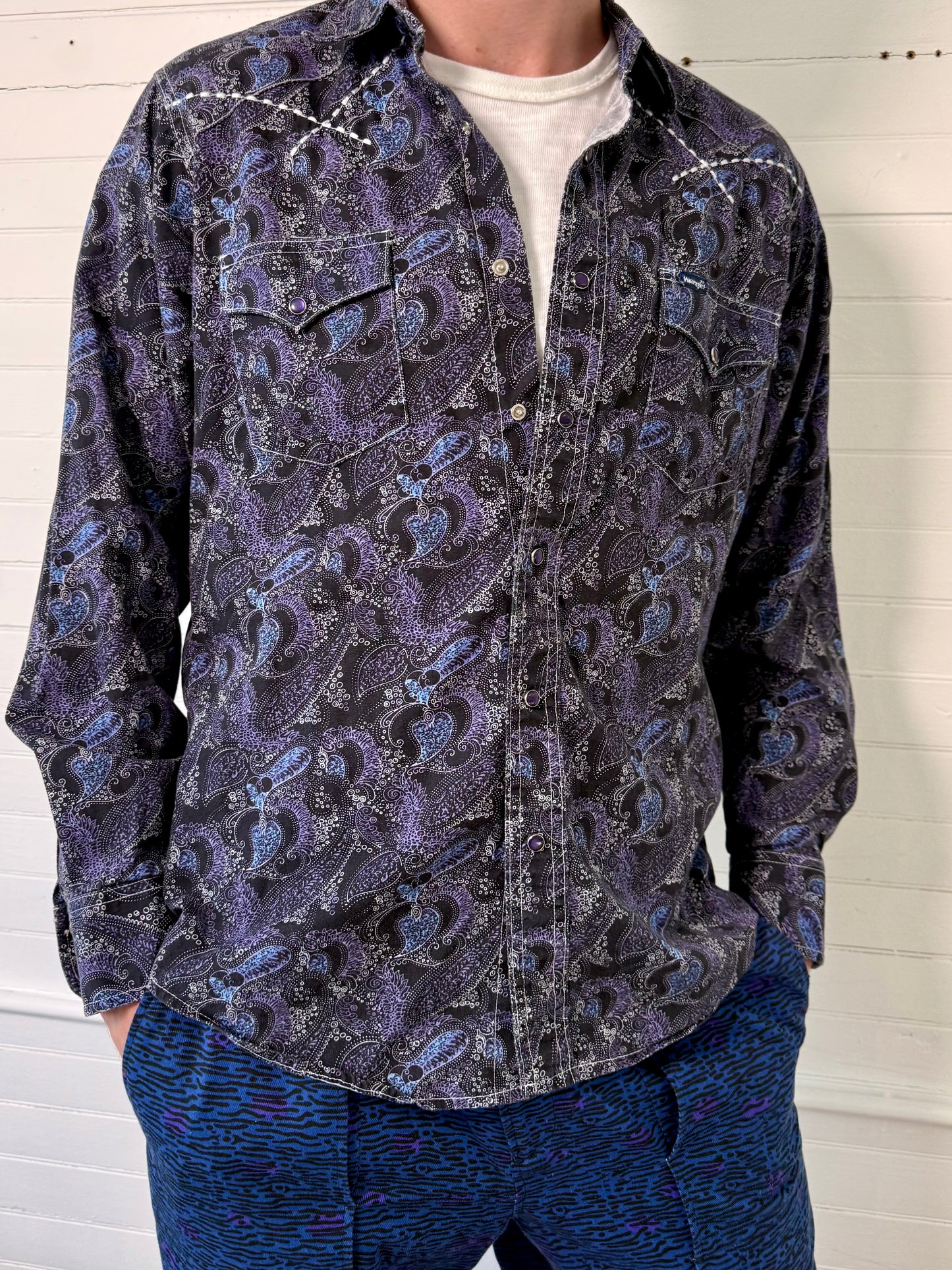 Vintage Y2K Wrangler Purple Paisley Western Top