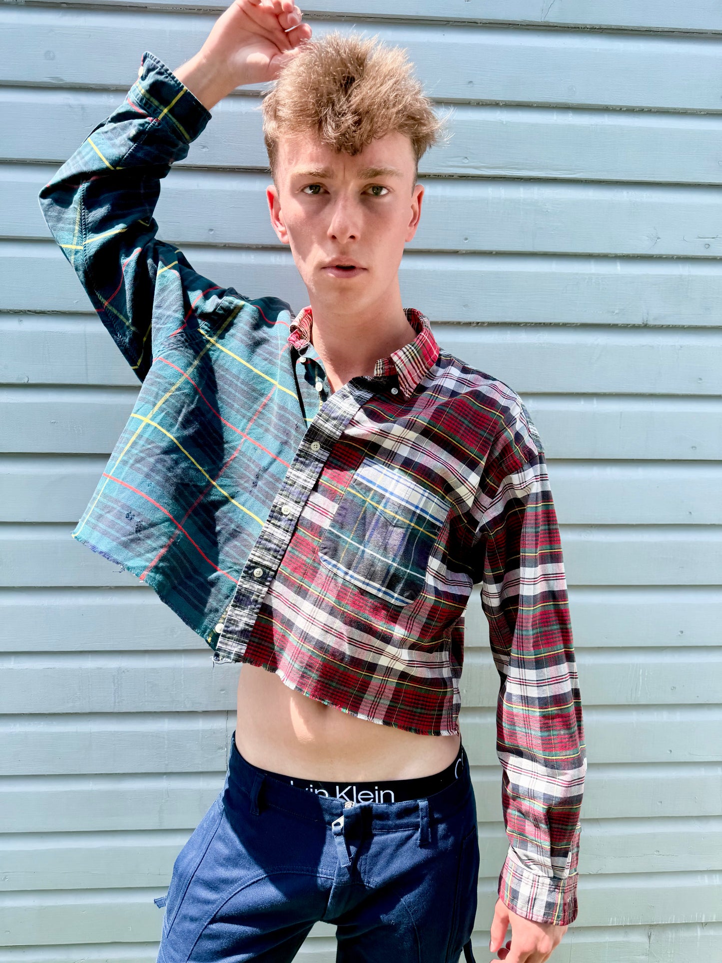 Vintage Ralph Lauren Cropped Plaid Button-Up Top