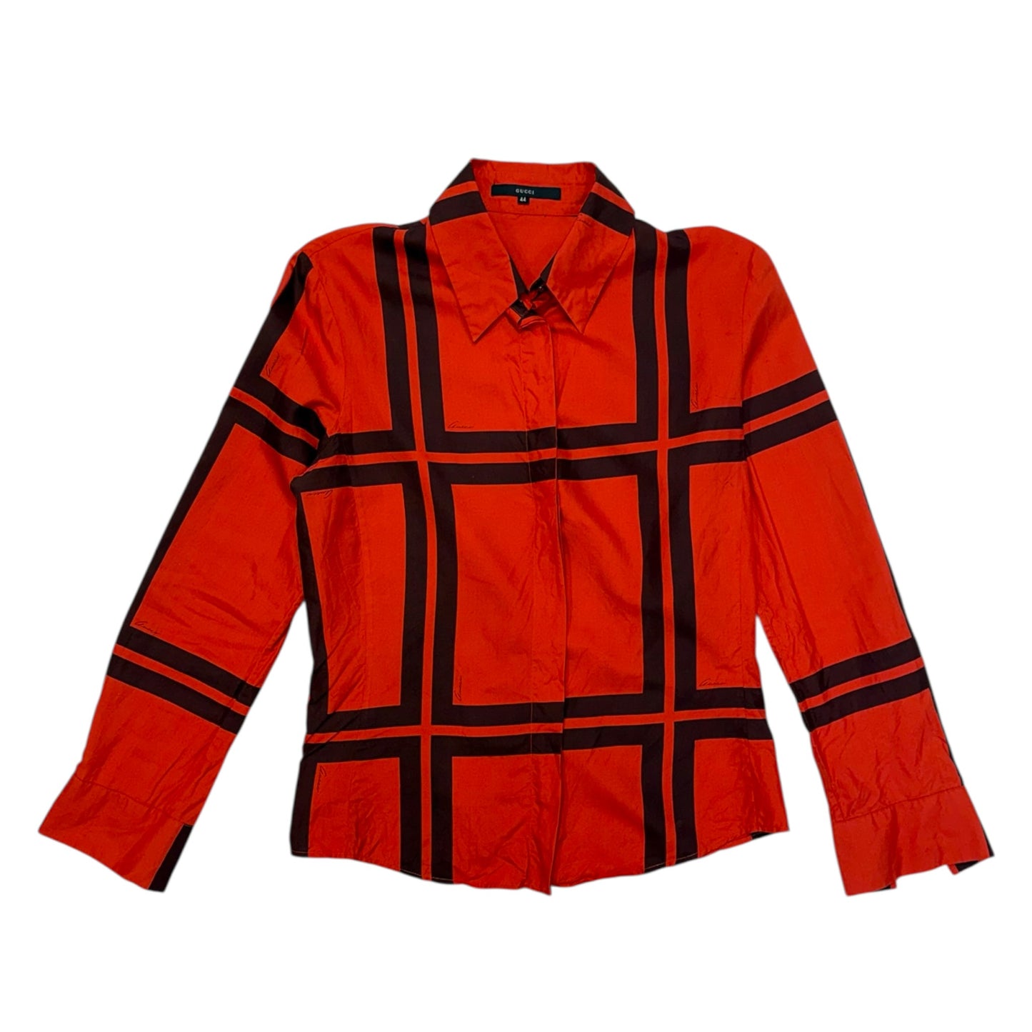 Vintage Gucci Orange and Black Plaid Silk Blouse