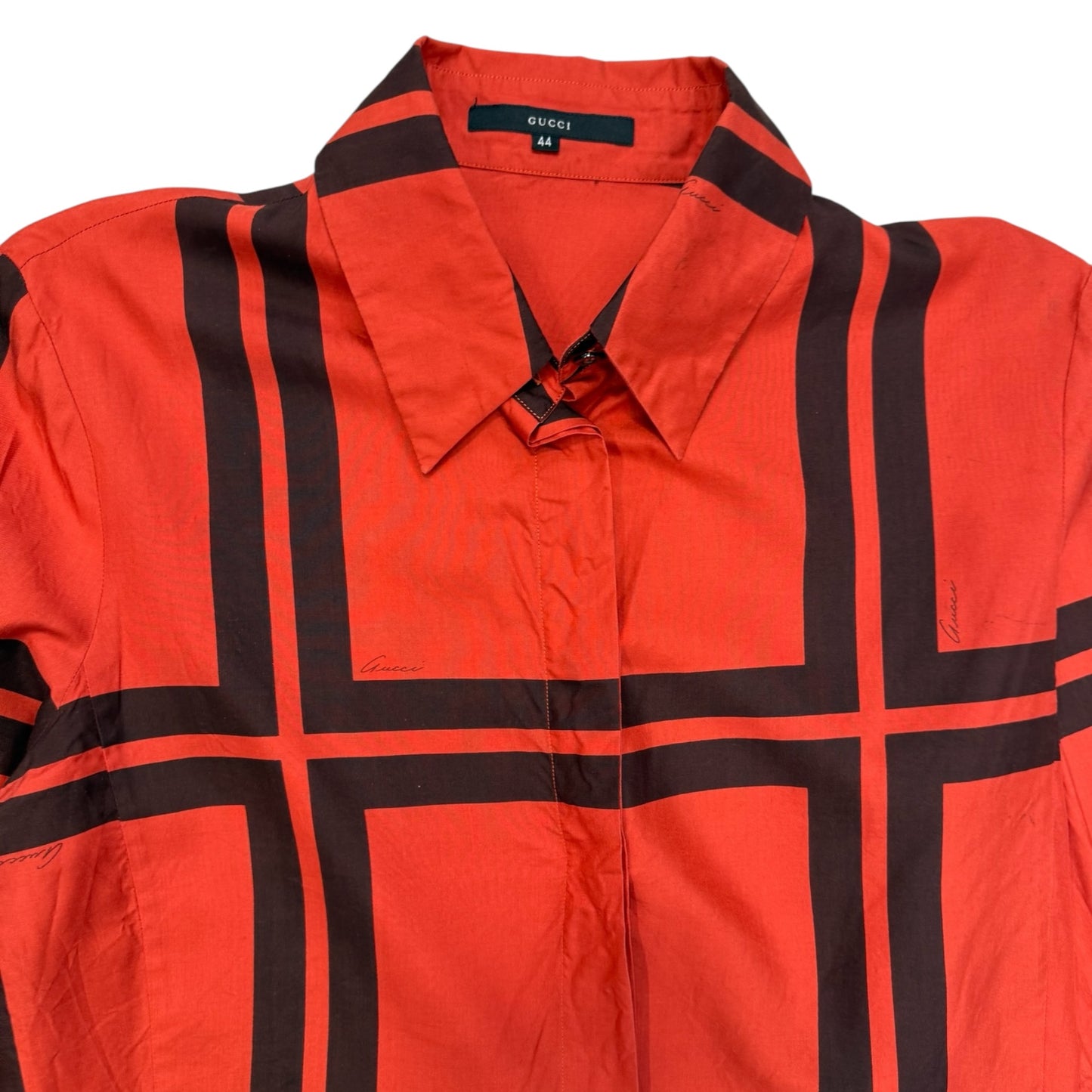 Vintage Gucci Orange and Black Plaid Silk Blouse