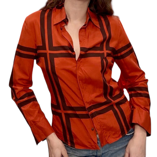 Vintage Gucci Orange and Black Plaid Silk Blouse