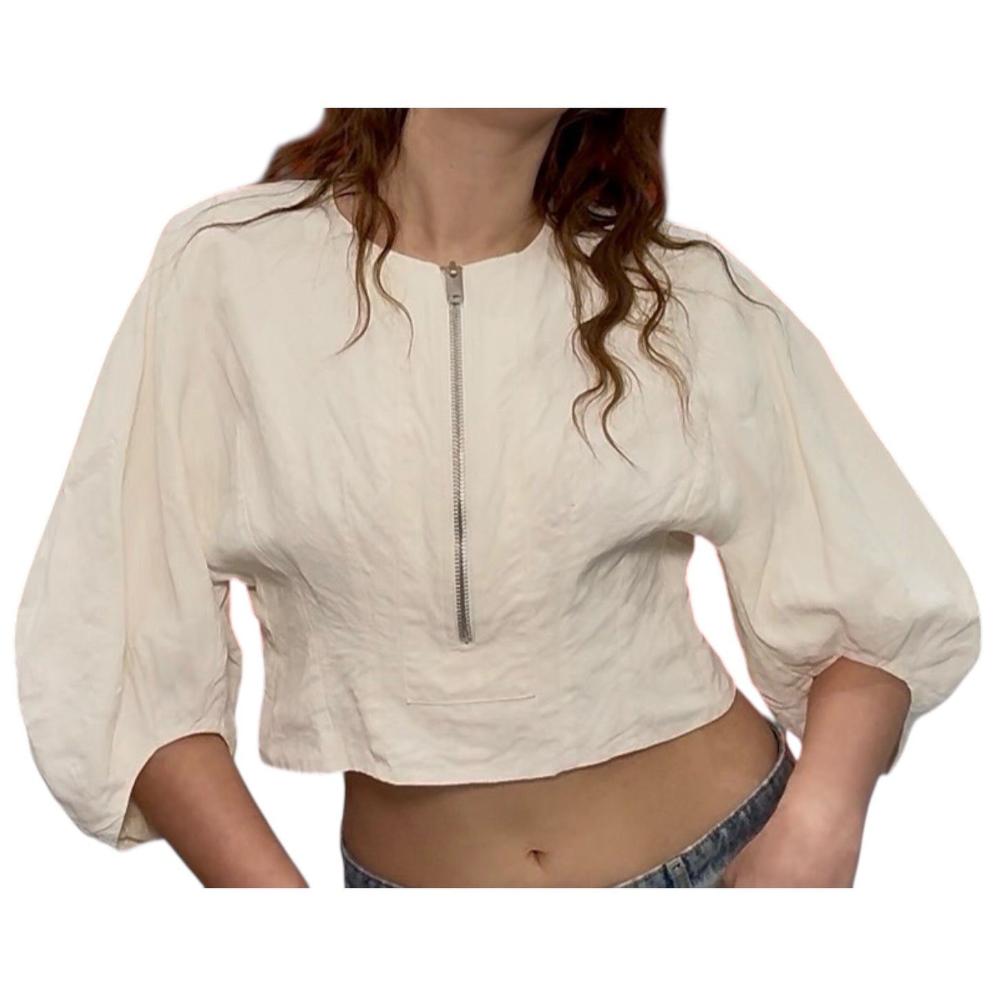 Vintage Céline Linen Cropped Ecru Blouse