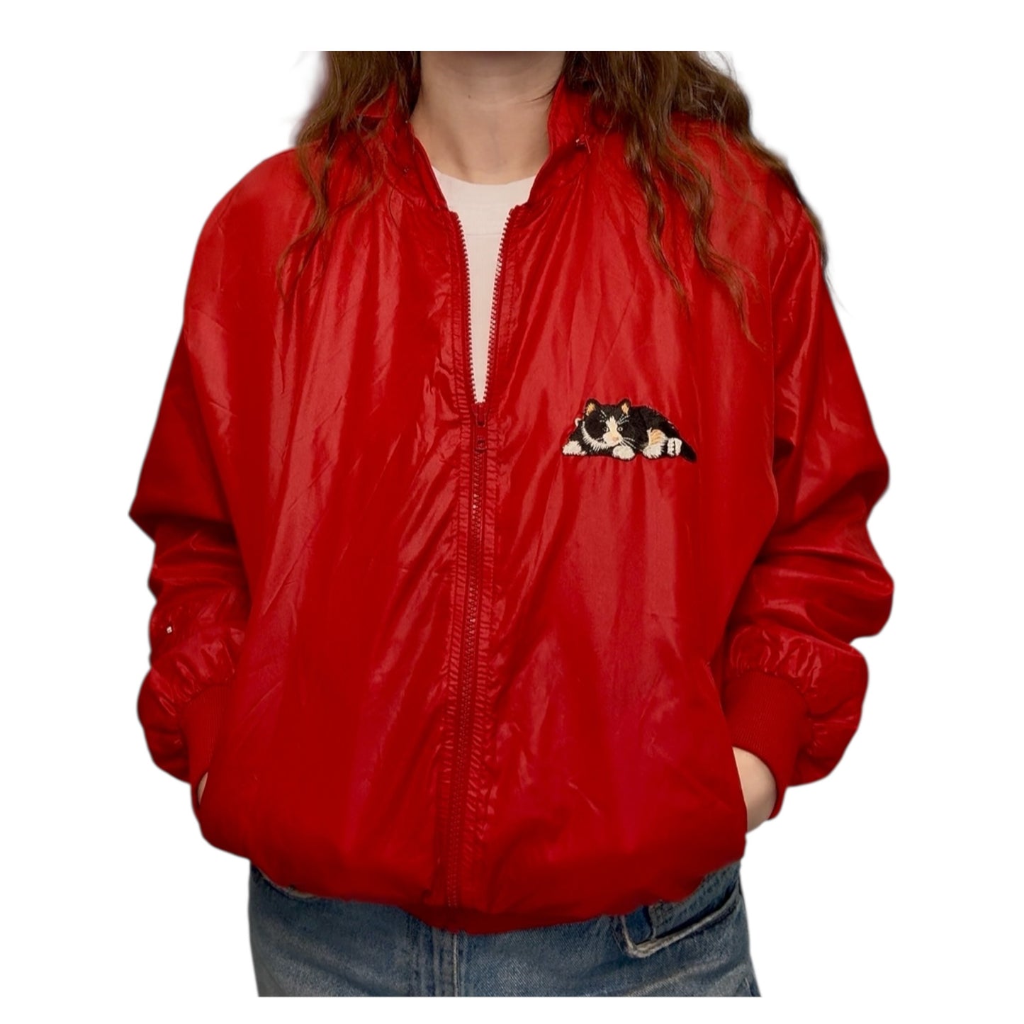 Pre-Loved Red Raincoat with Kitty Patch