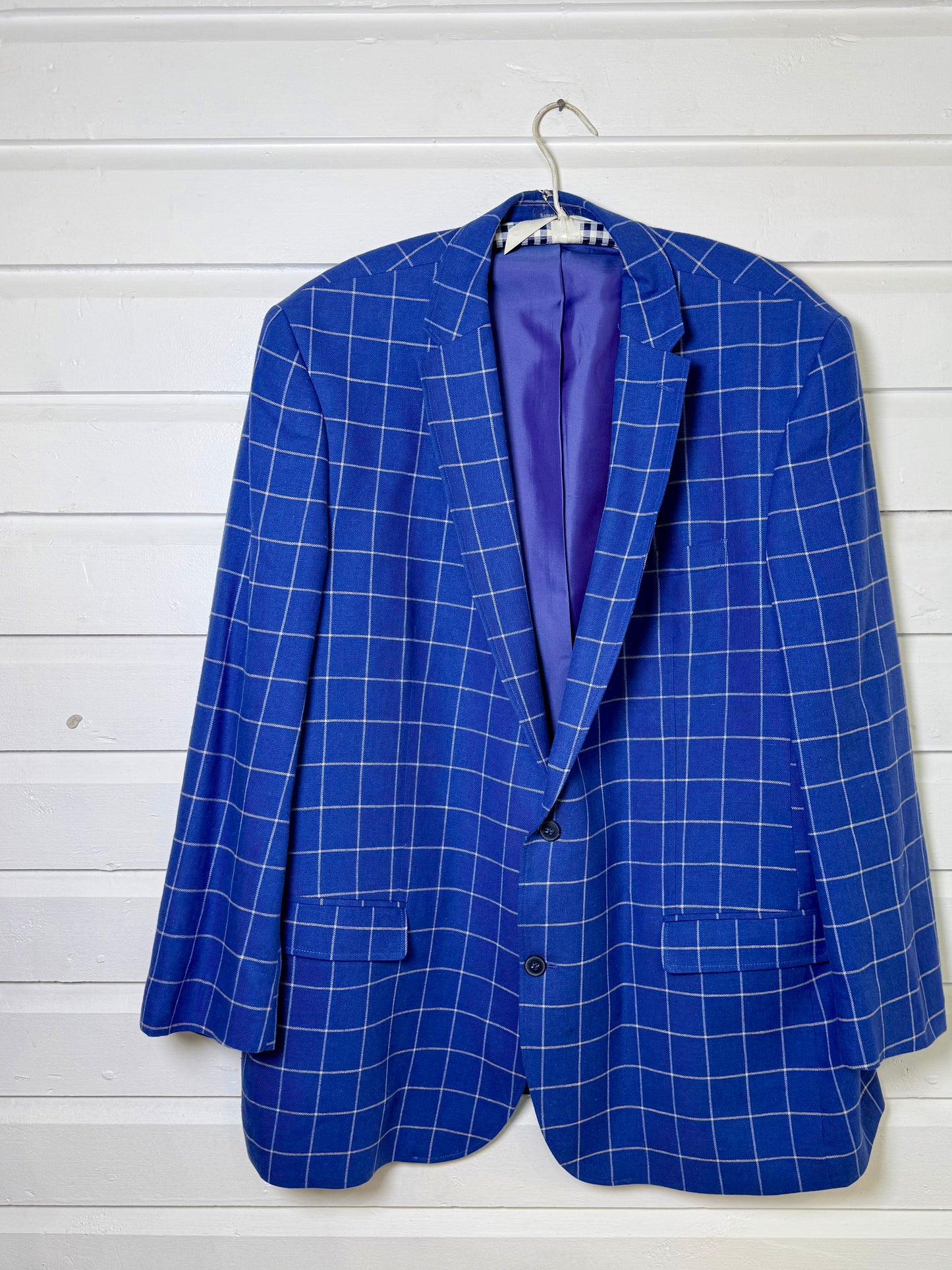 Vintage Blue Checkered Suit Jacket