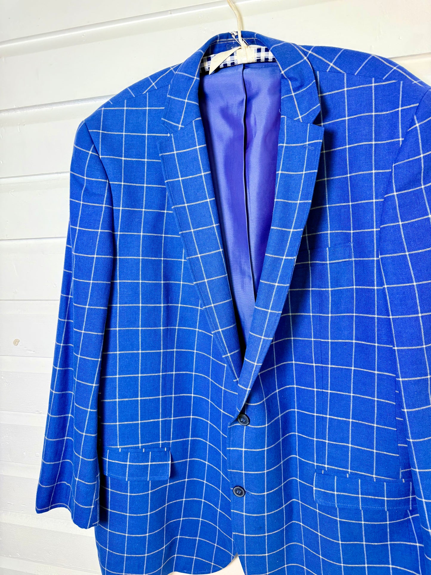 Vintage Blue Checkered Suit Jacket