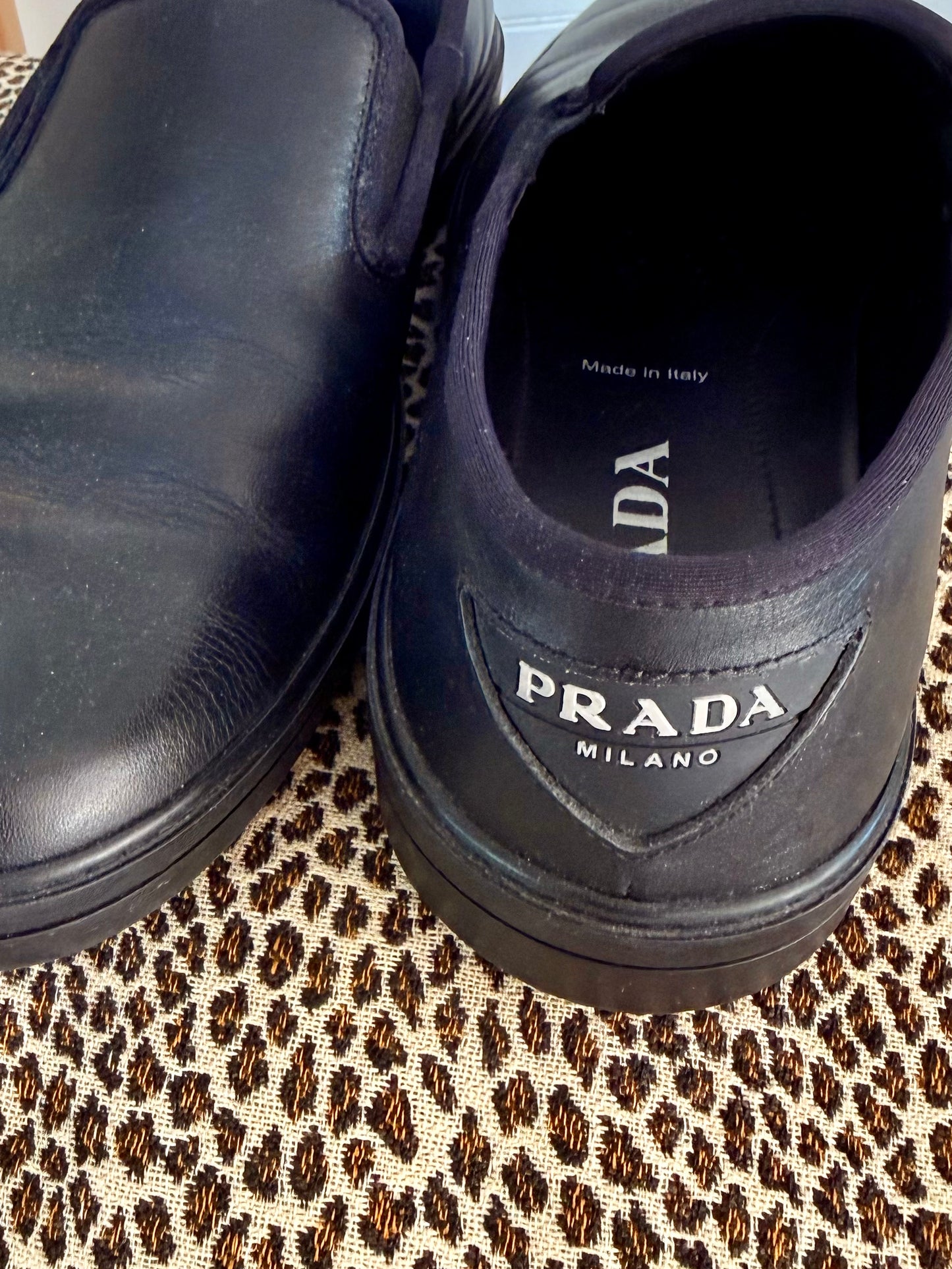 Vintage Prada Black Leather Slip-On Sneakers