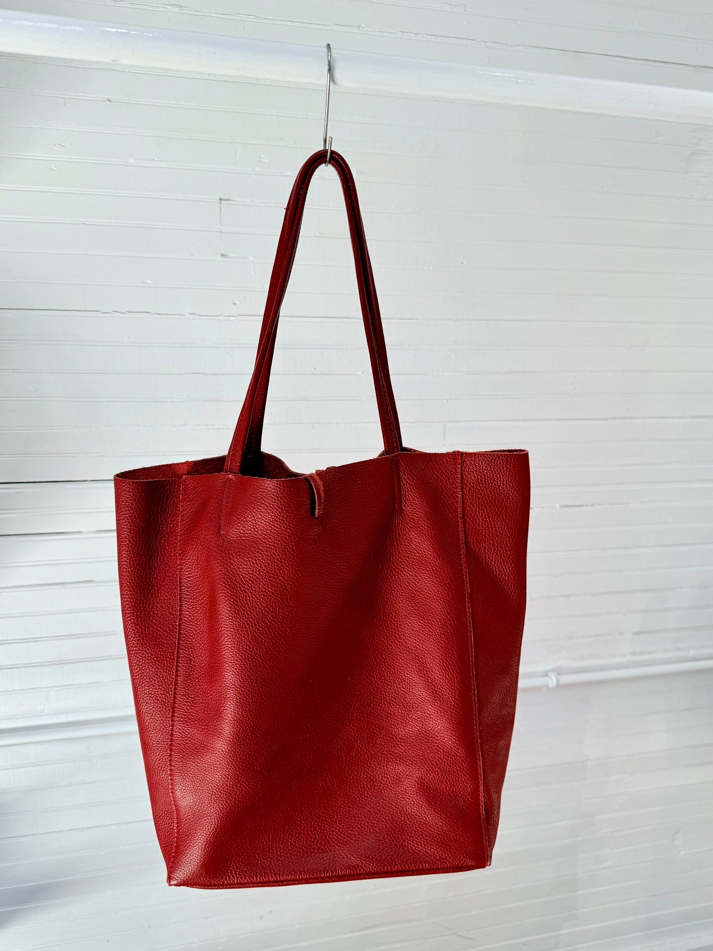 Vintage Red Italian Leather Tote Bag