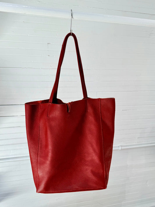 Vintage Red Italian Leather Tote Bag